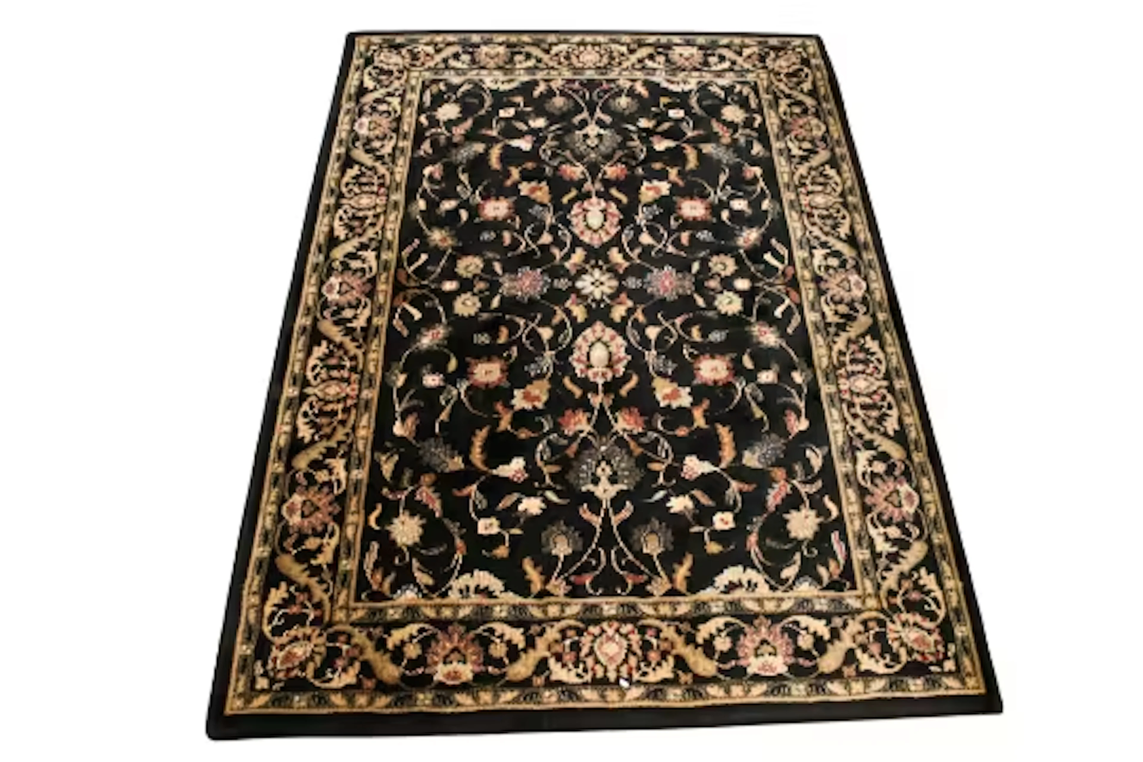 A Belgium Balcaen 'Irania' wool rug on a black ground.