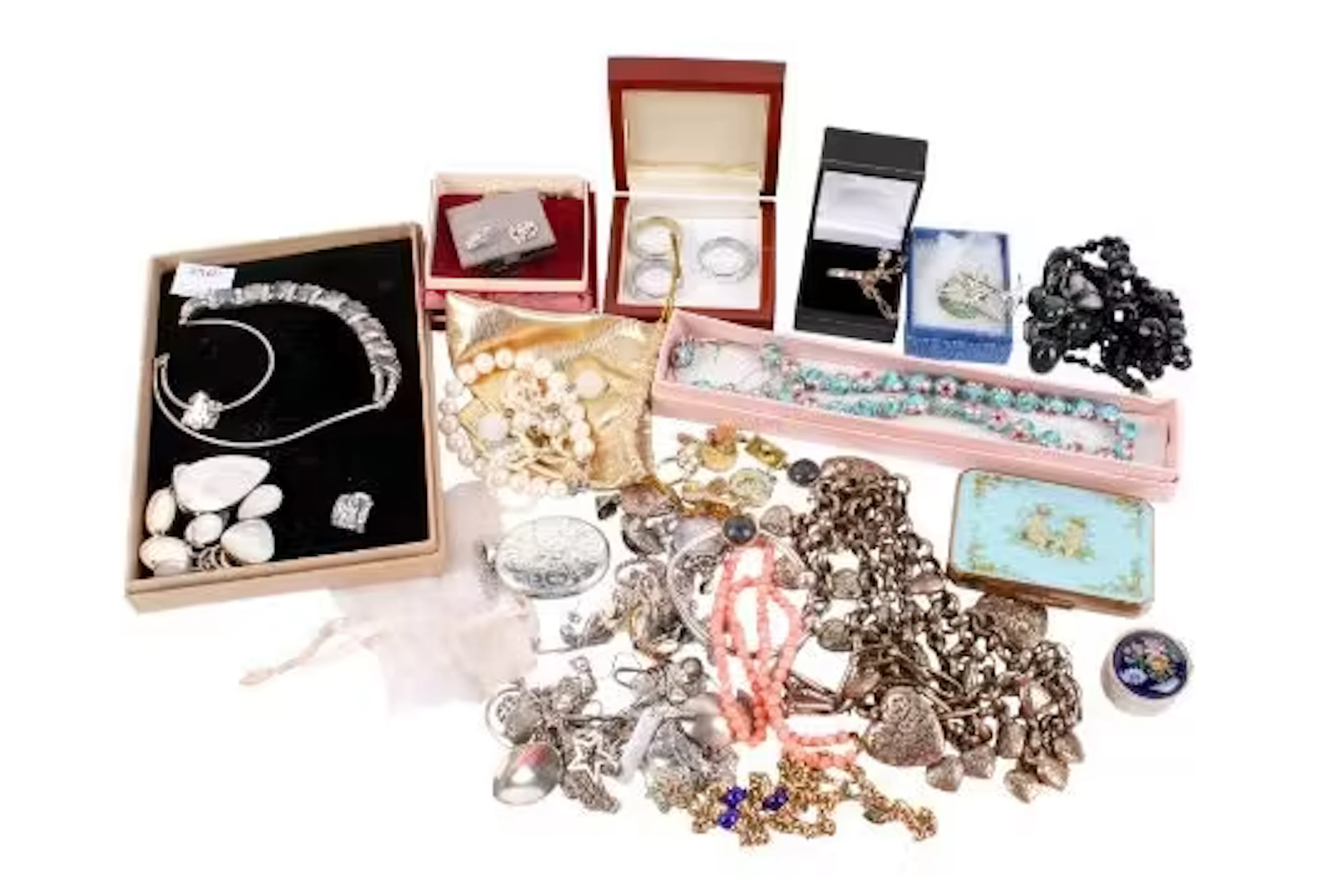A collection of costume jewellery and a 9ct gold stone set ring.