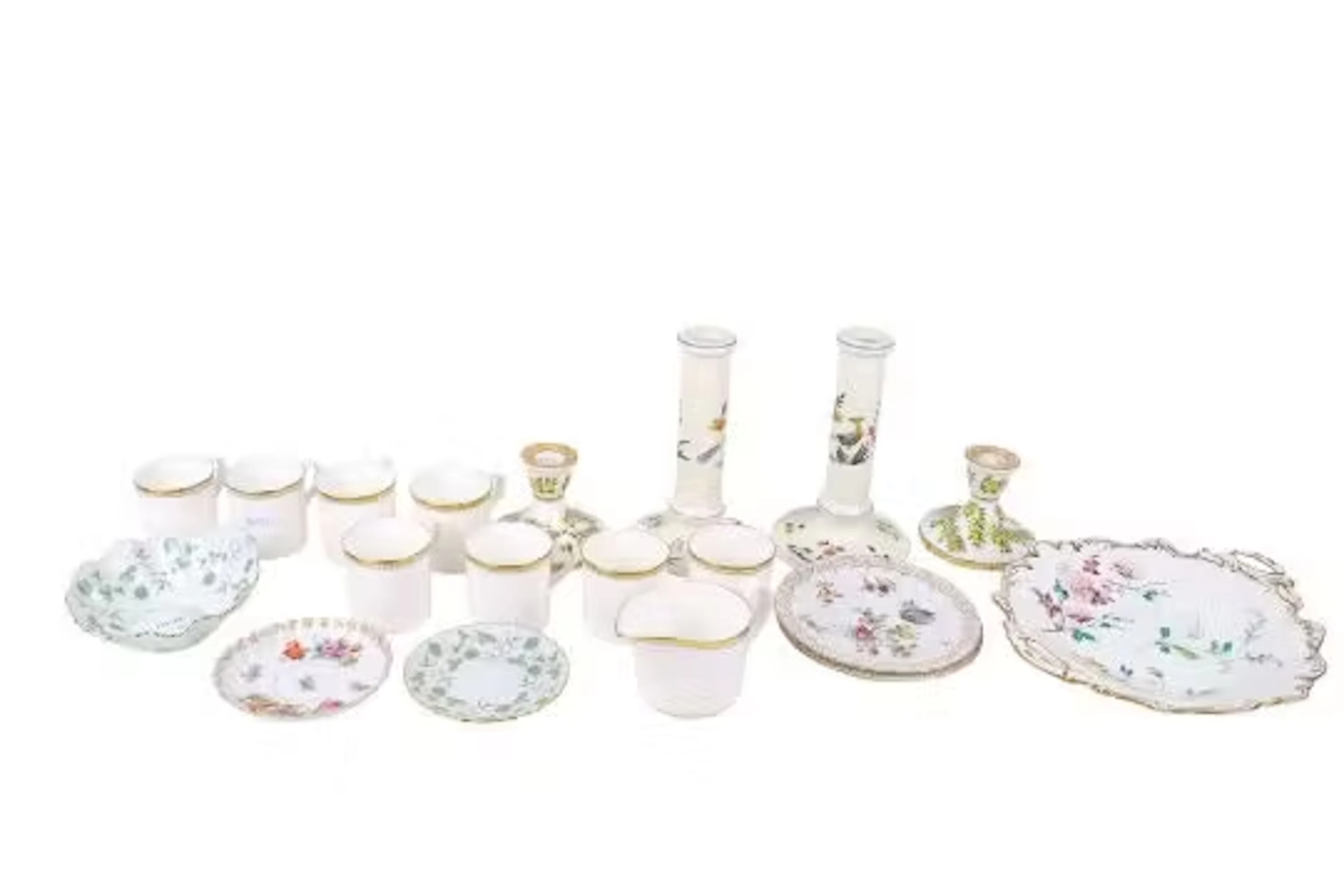 An assortment of porcelain tableware items.