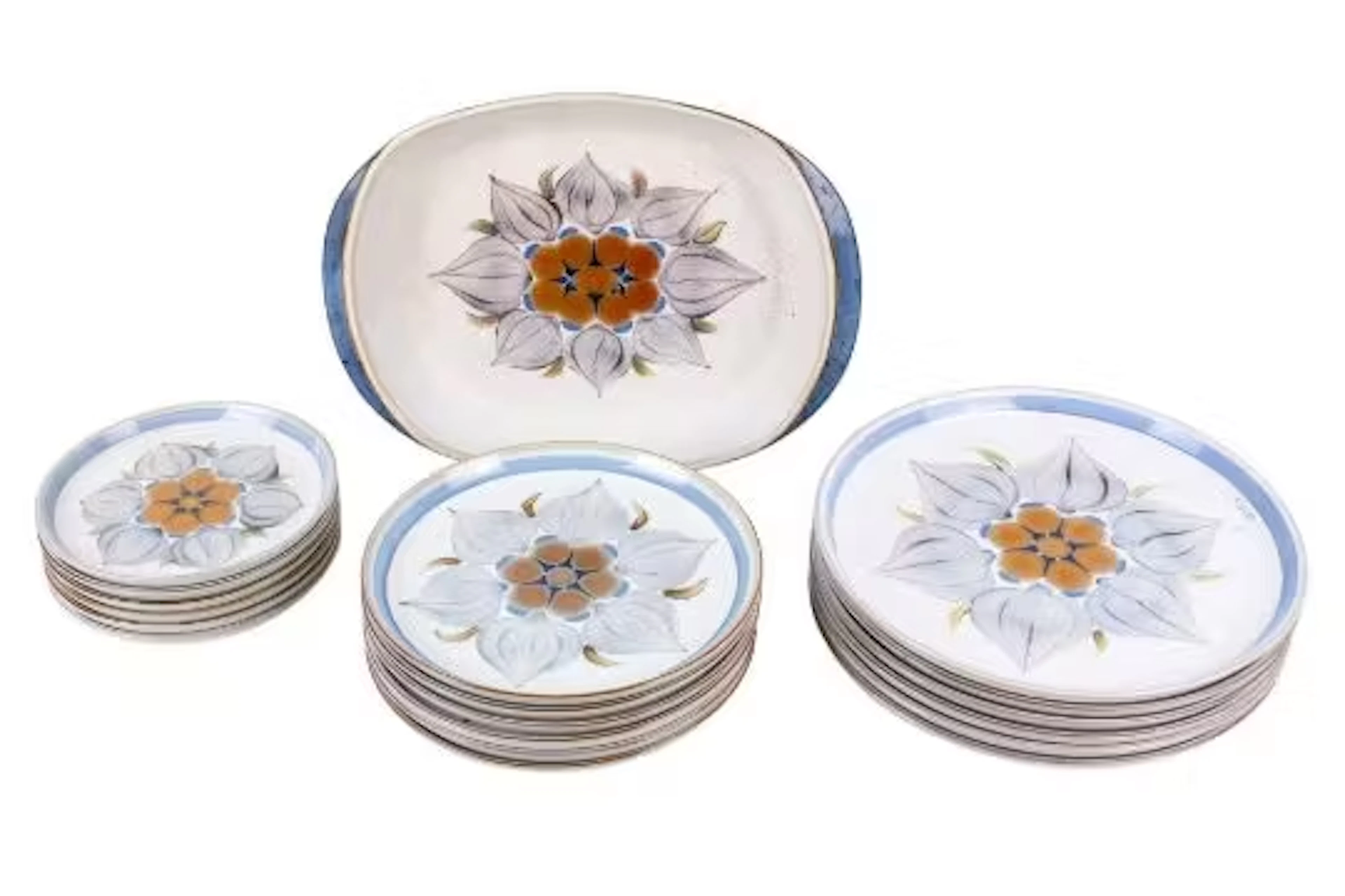 A set of mid-century Langley ceramic plates. Including a serving dish