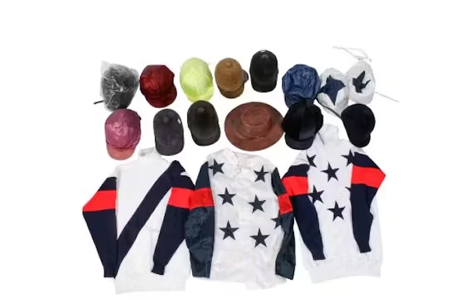 A collection of assorted horse riding related clothing.