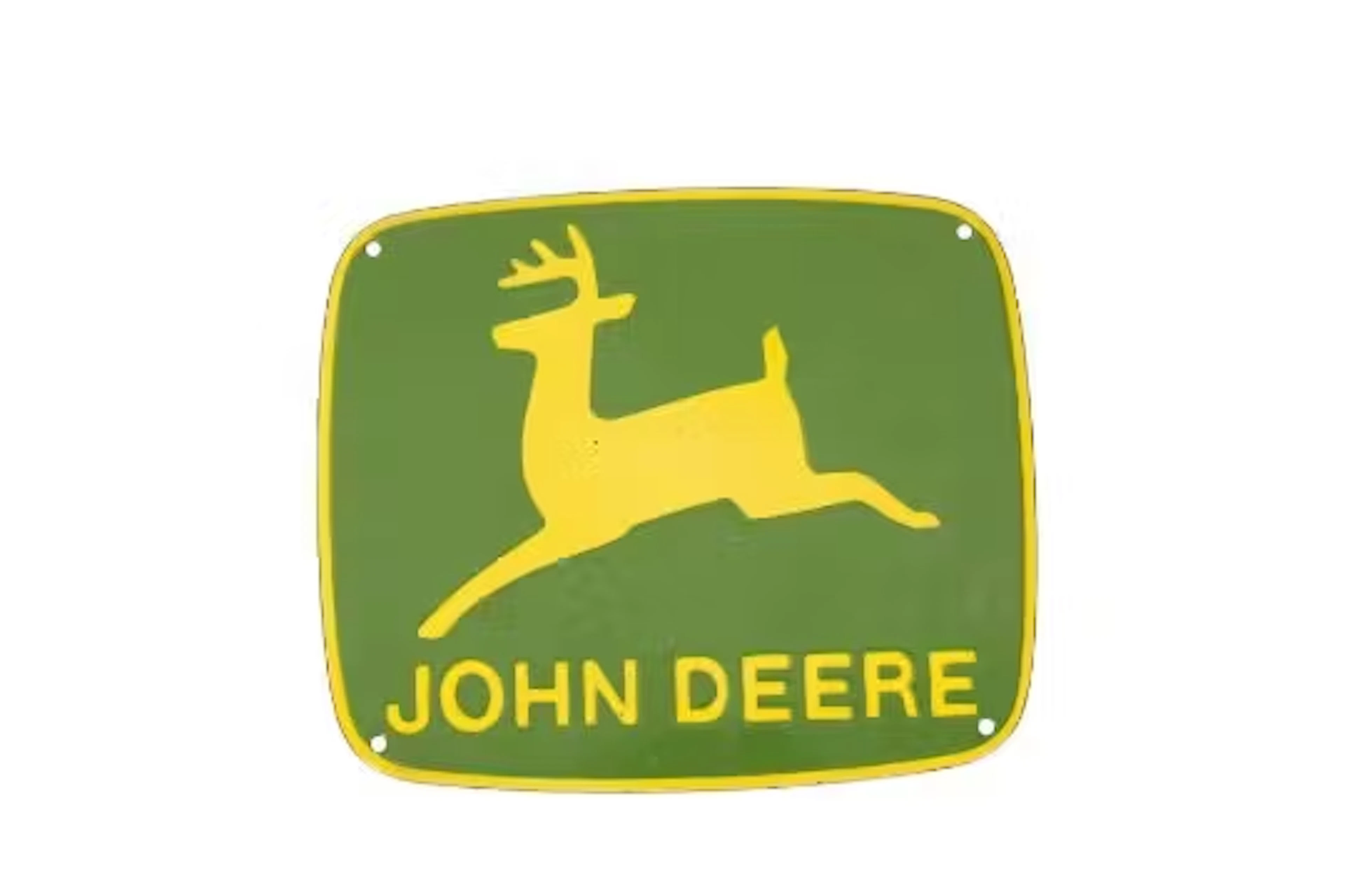 A John Deere enamel advertising sign. Single sided. H24.5cm W28.5cm.