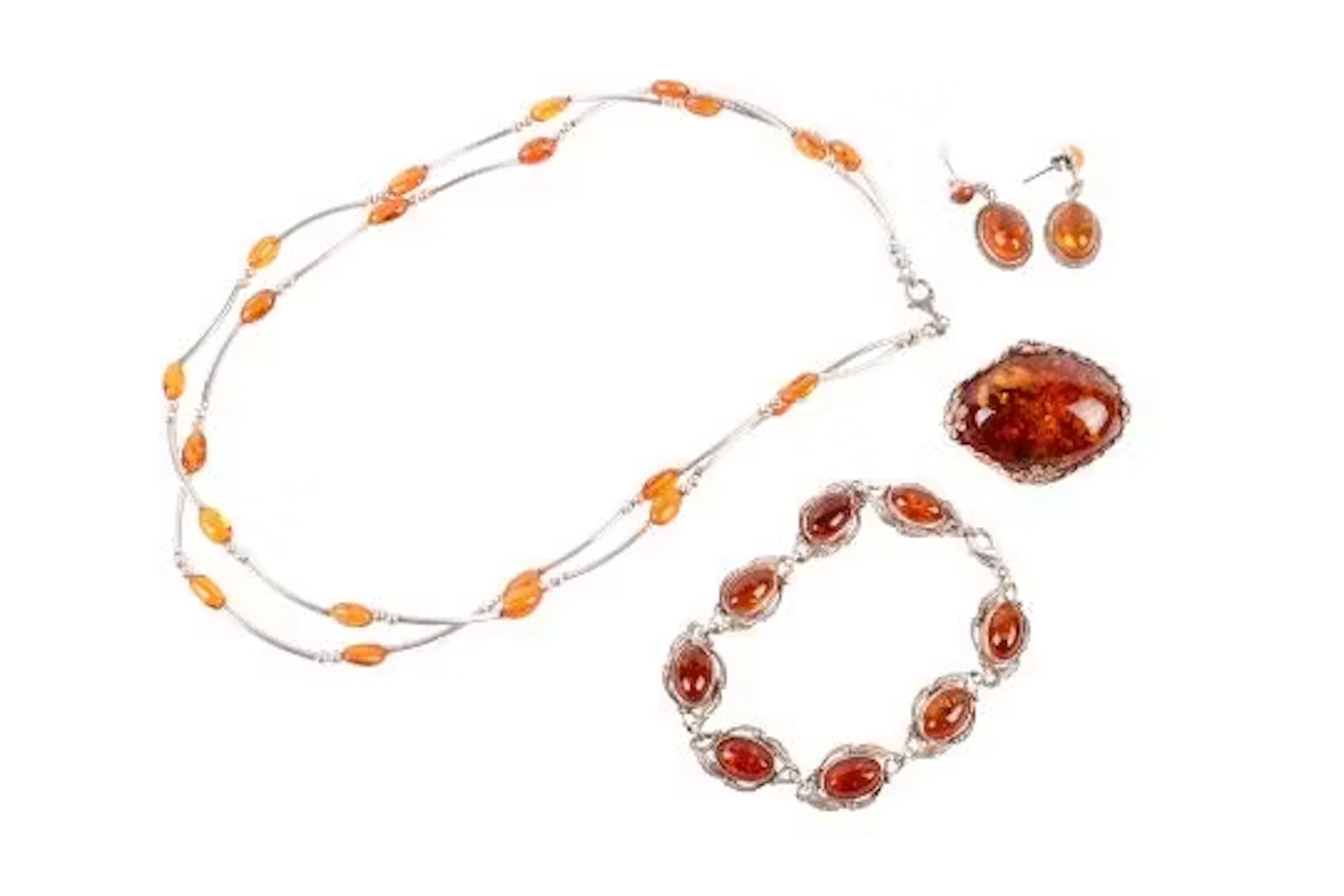 A selection of contemporary silver and amber jewellery.