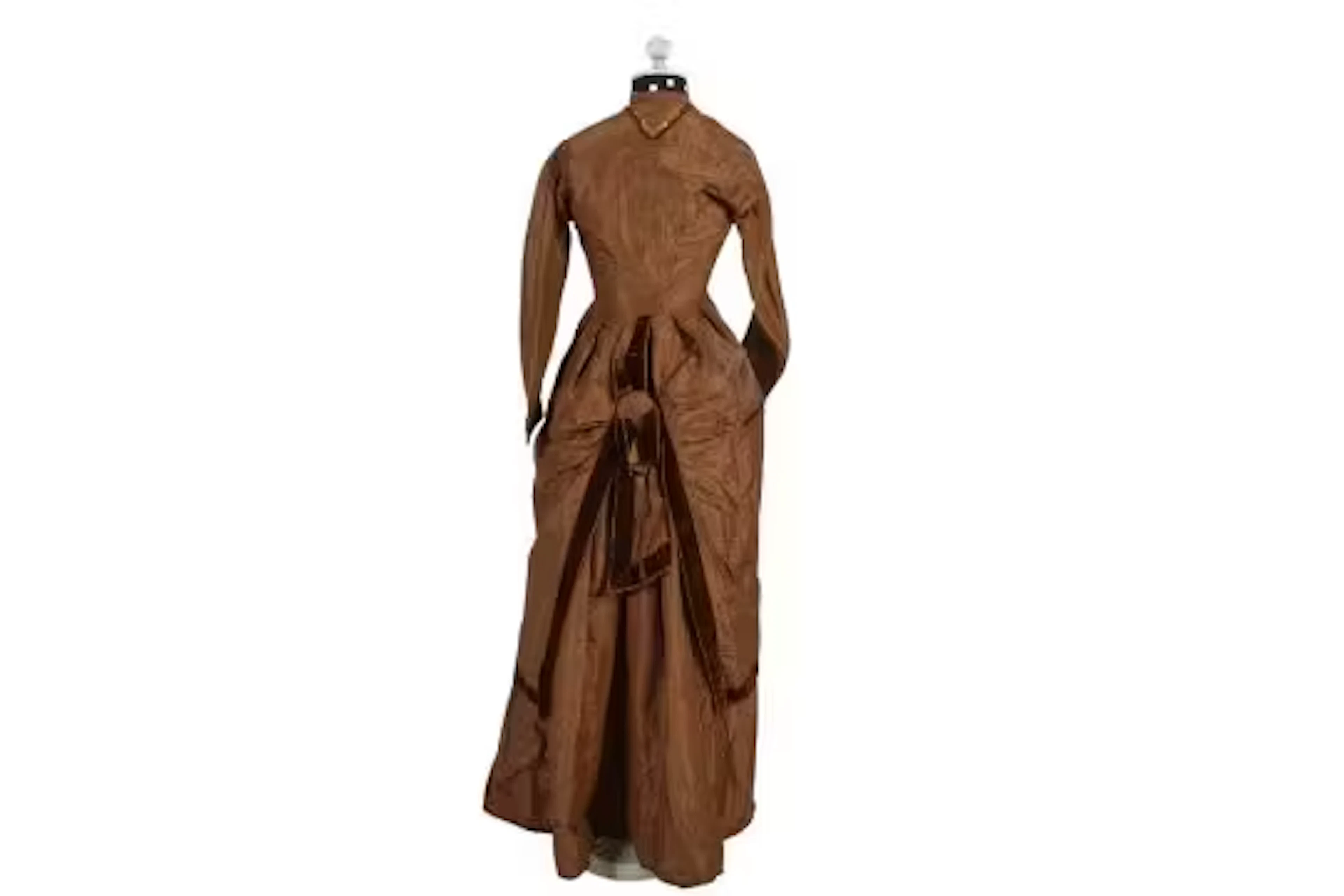 A Victorian brown taffeta dress.
