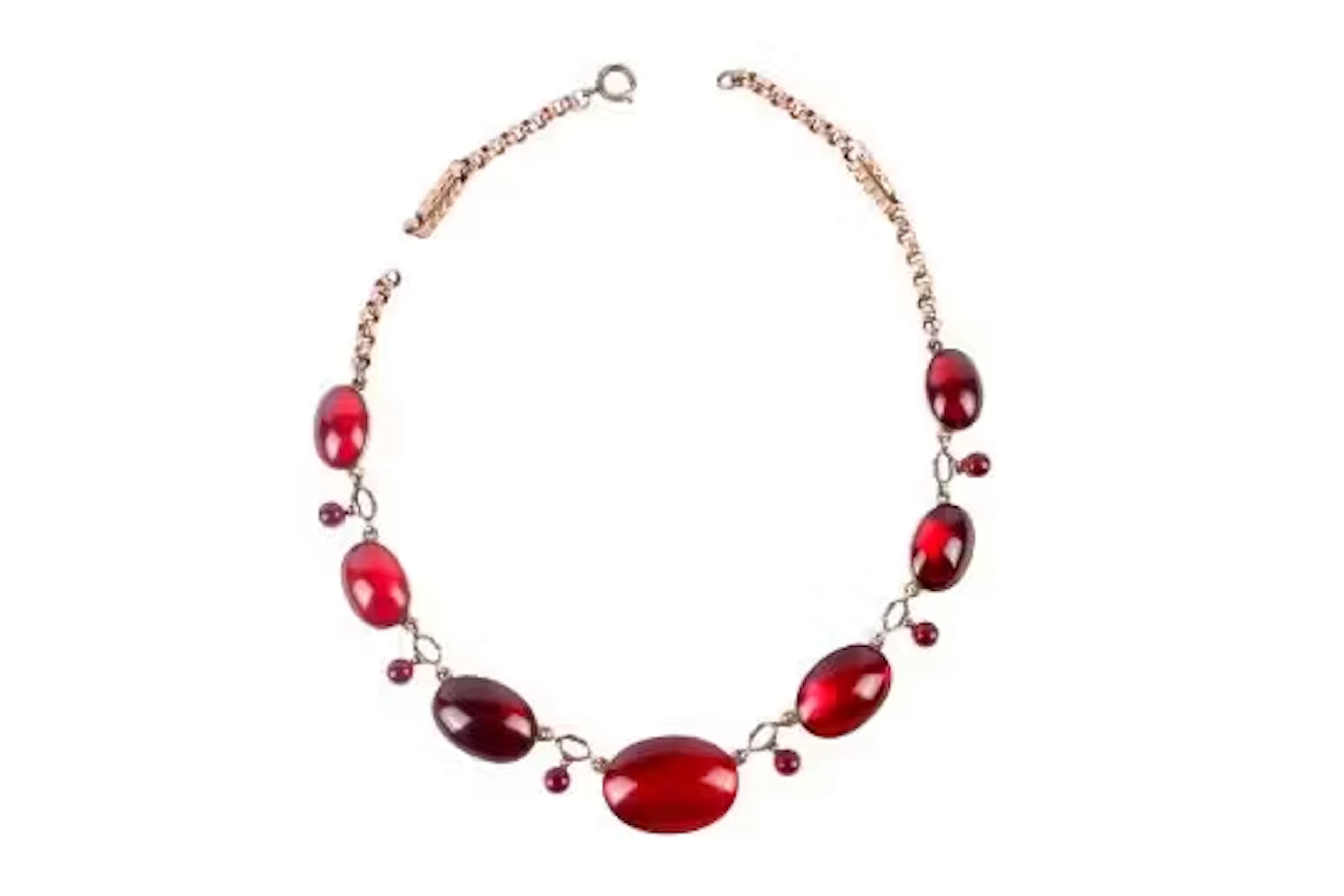 A gold and red cabochon Georgian style rivière necklace.