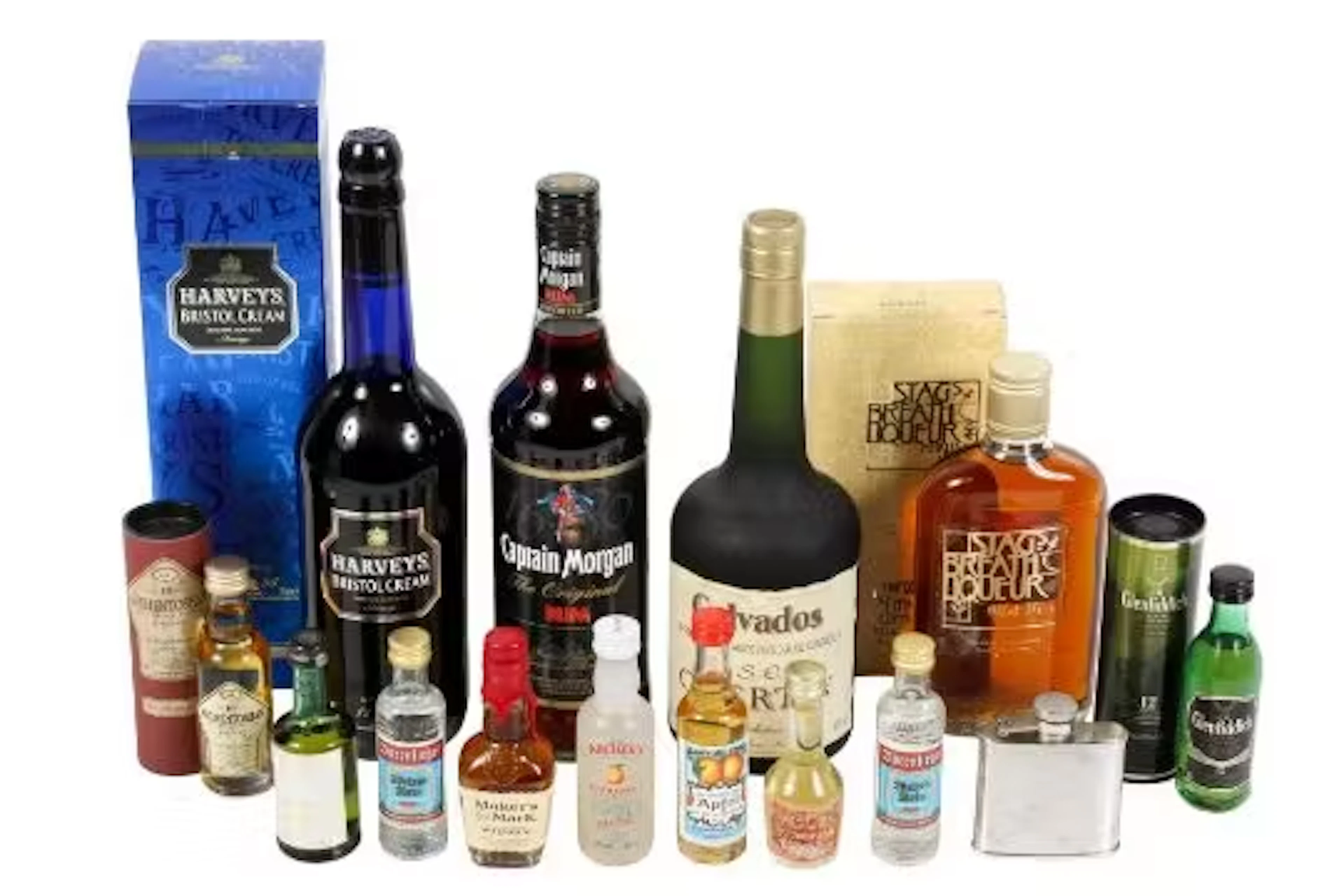 An assortment of bottles of alcohol.