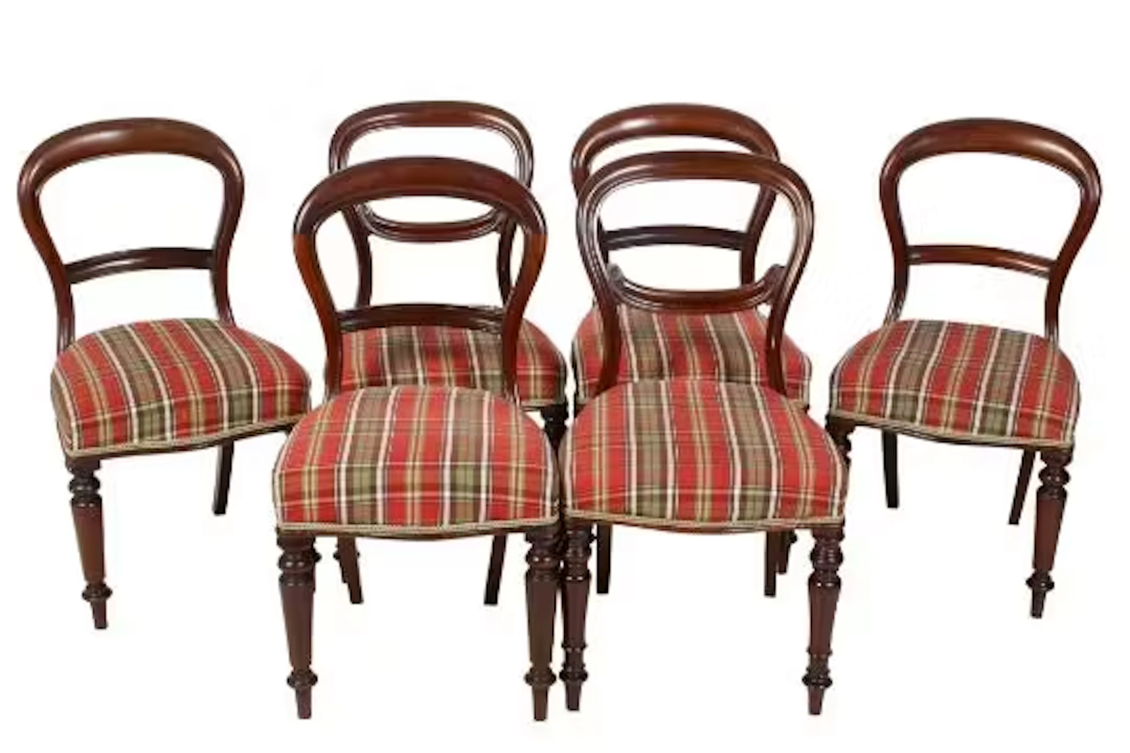 A matched set of six mahogany balloon back dining chairs.