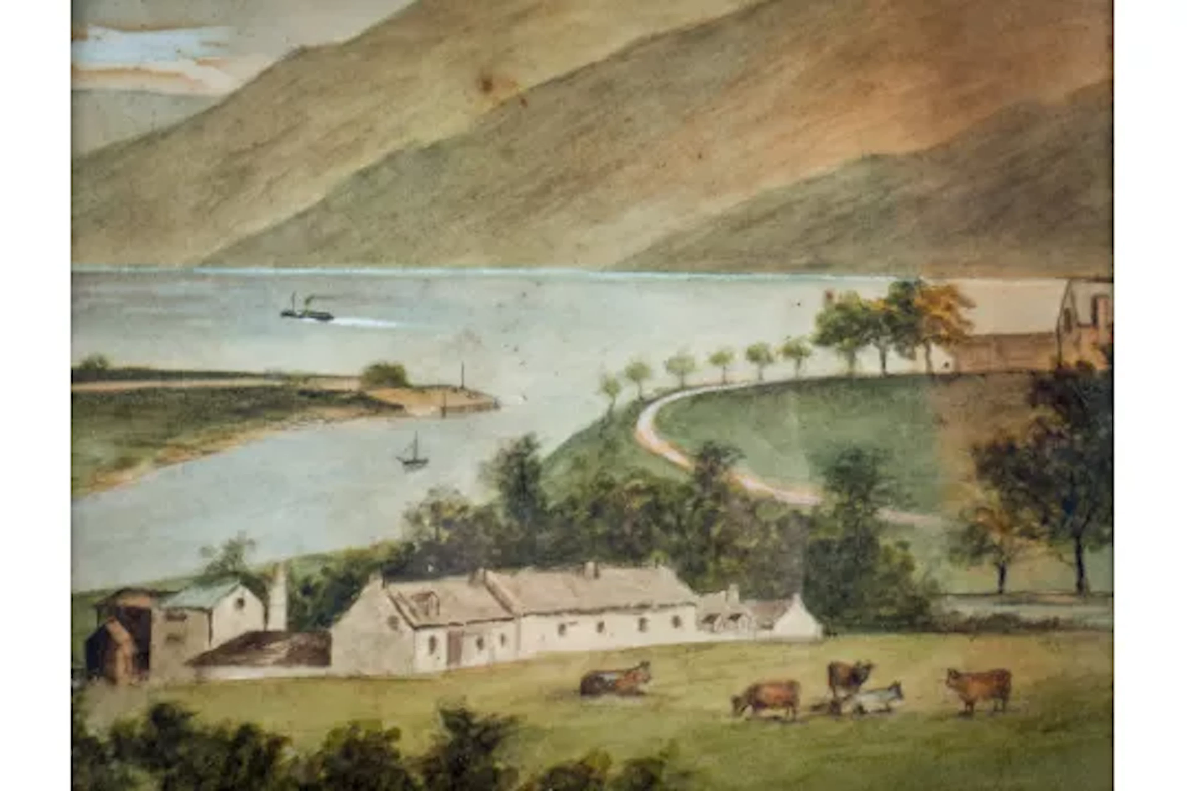 A 20th century watercolour, coastal village scene.