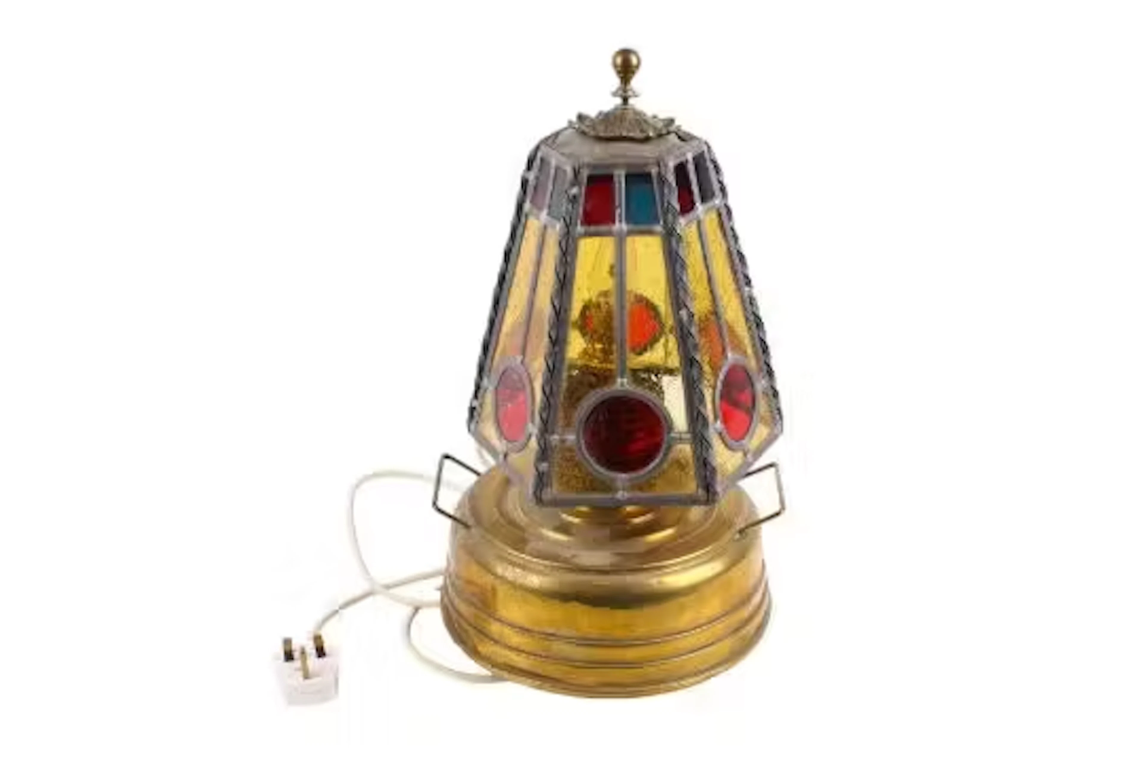 A vintage brass table lamp.