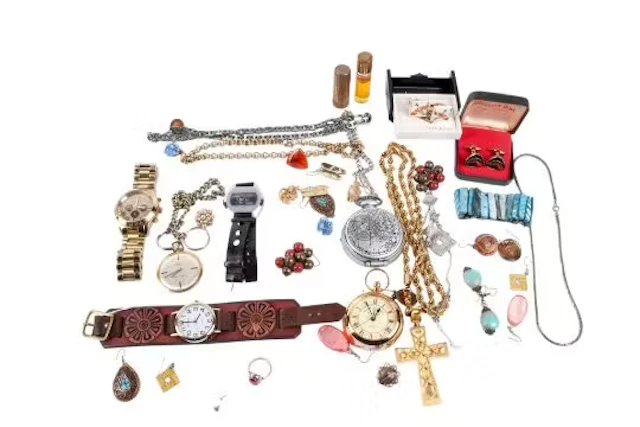 A collection of costume jewellery and watches.