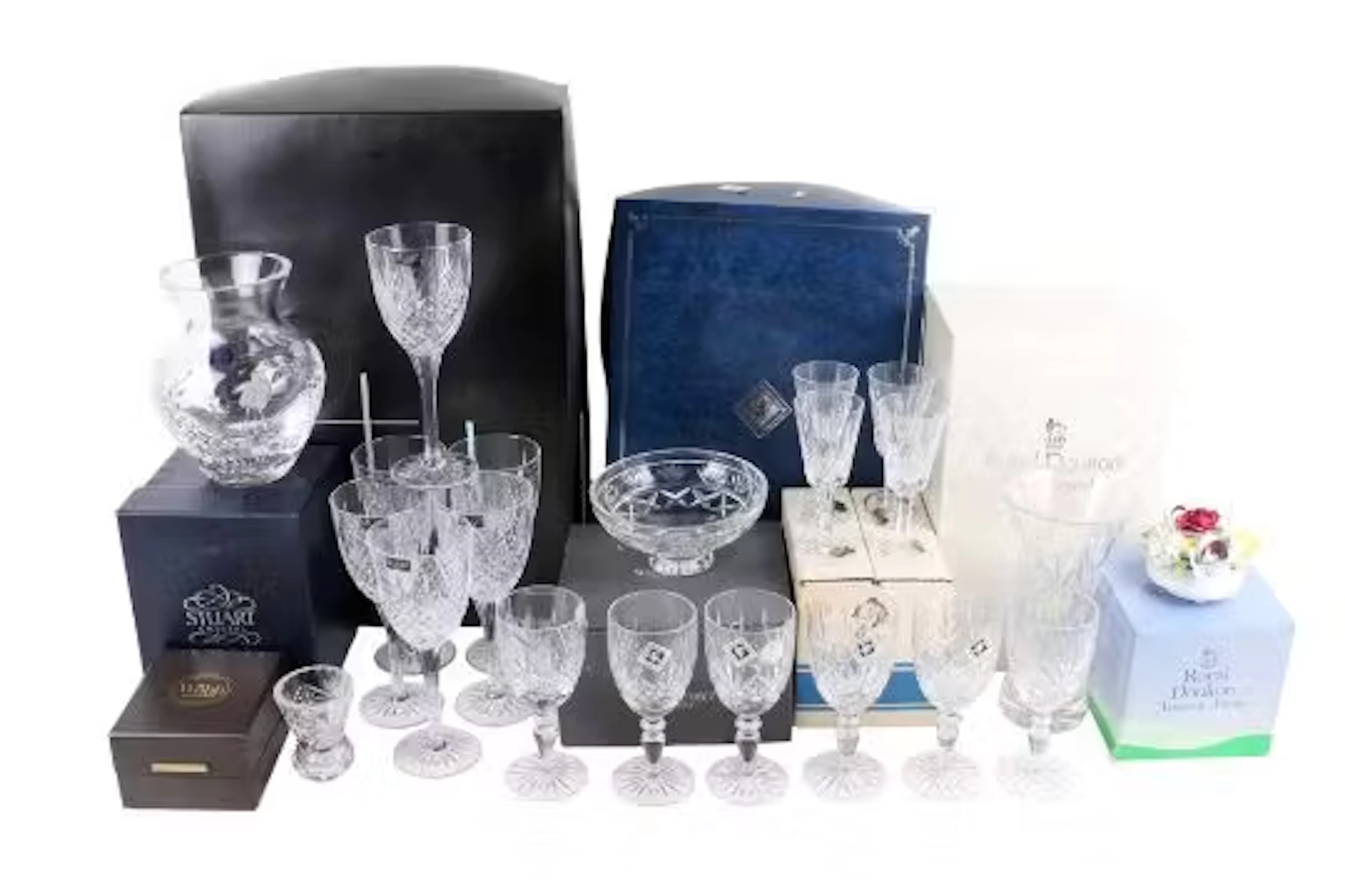 A collection of glass and crystal.
