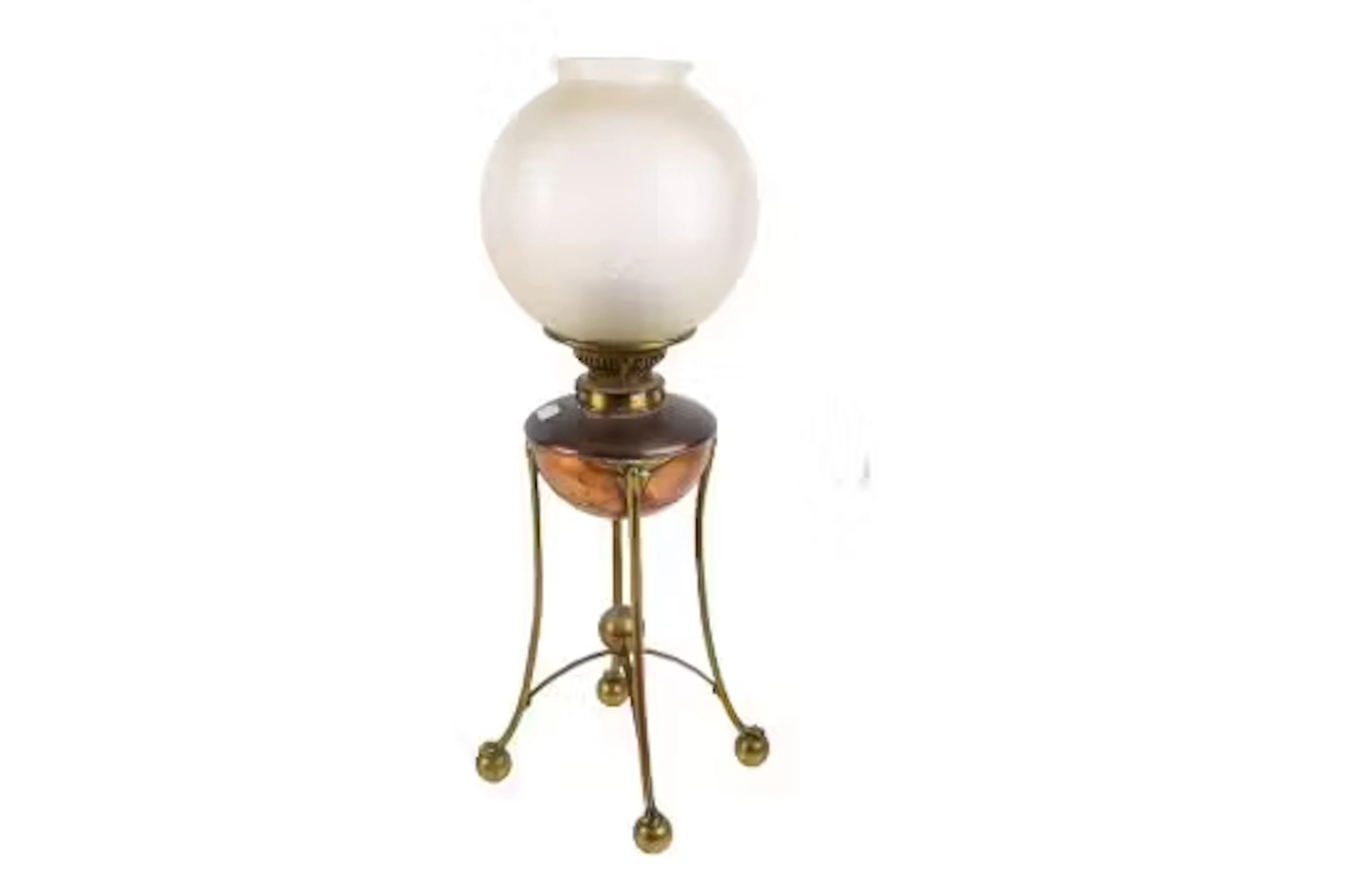 A W.A.S. Benson style Arts and Crafts oil lamp.
