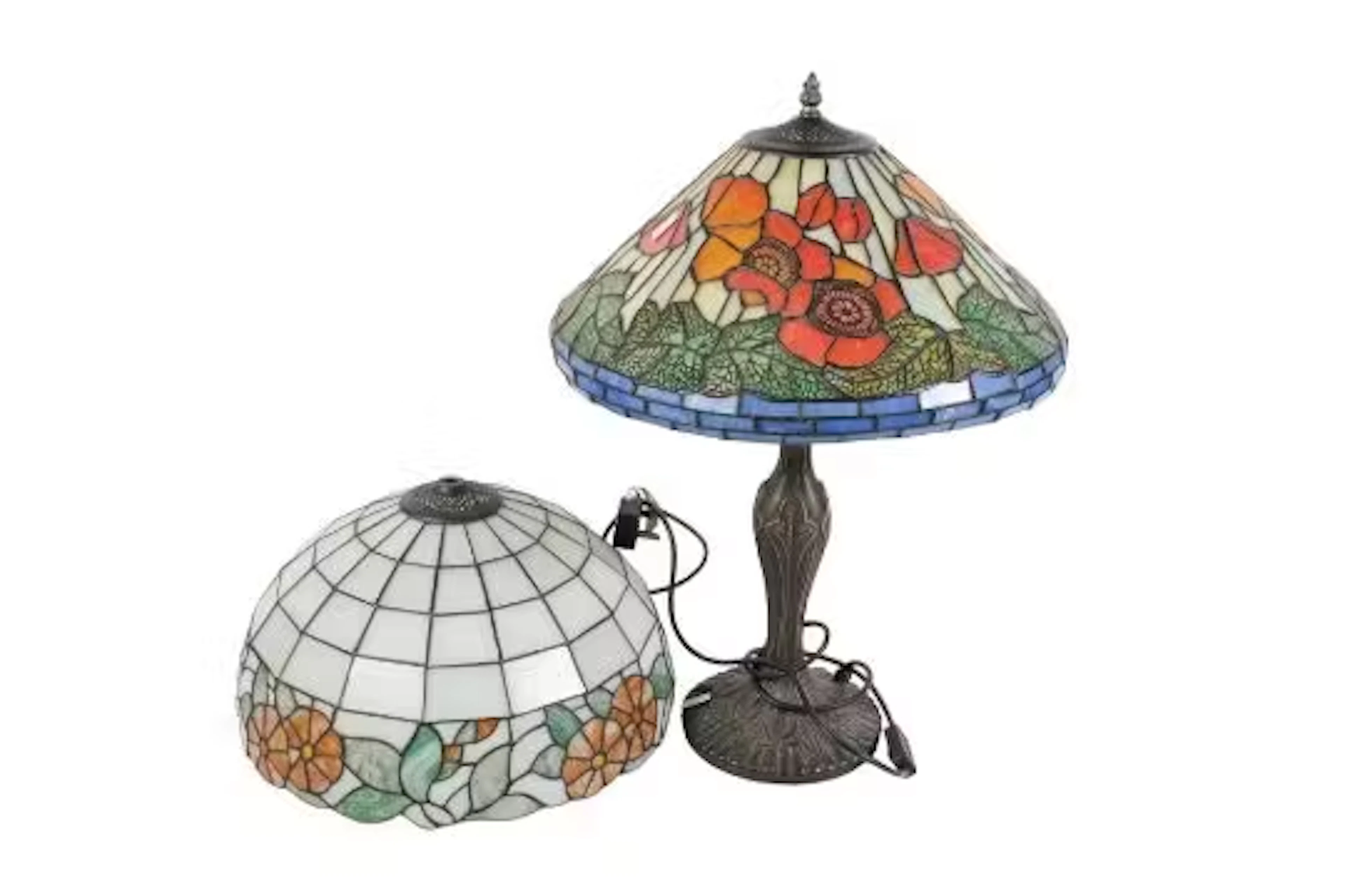 A Tiffany style table lamp and another similar shade.