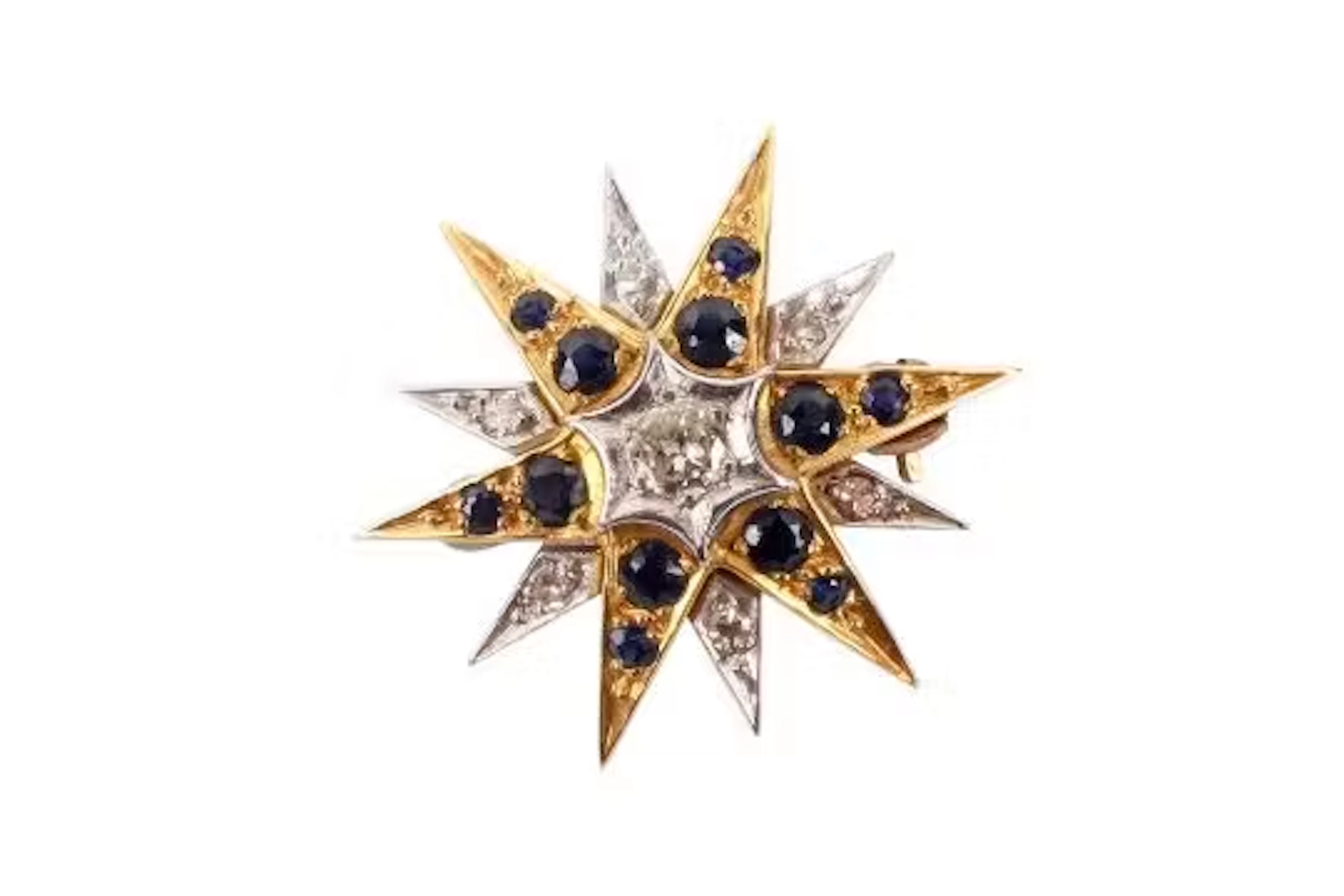 A late 20th century star brooch. Set with one round brilliant cut diamond of 0.