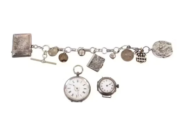 A small group of silver and silverplated jewellery and watches.