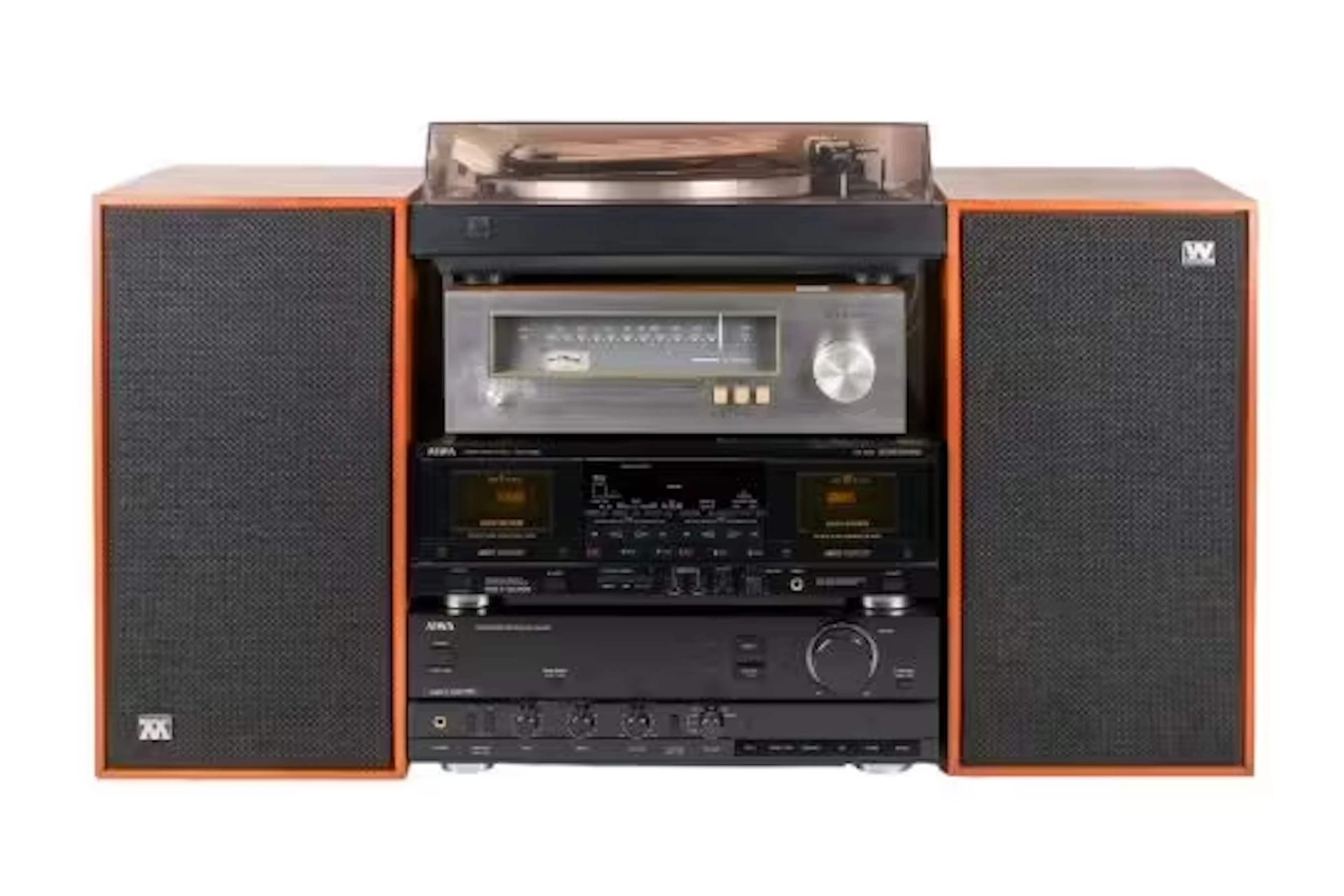 A collection of vintage hi fi audio equipment.