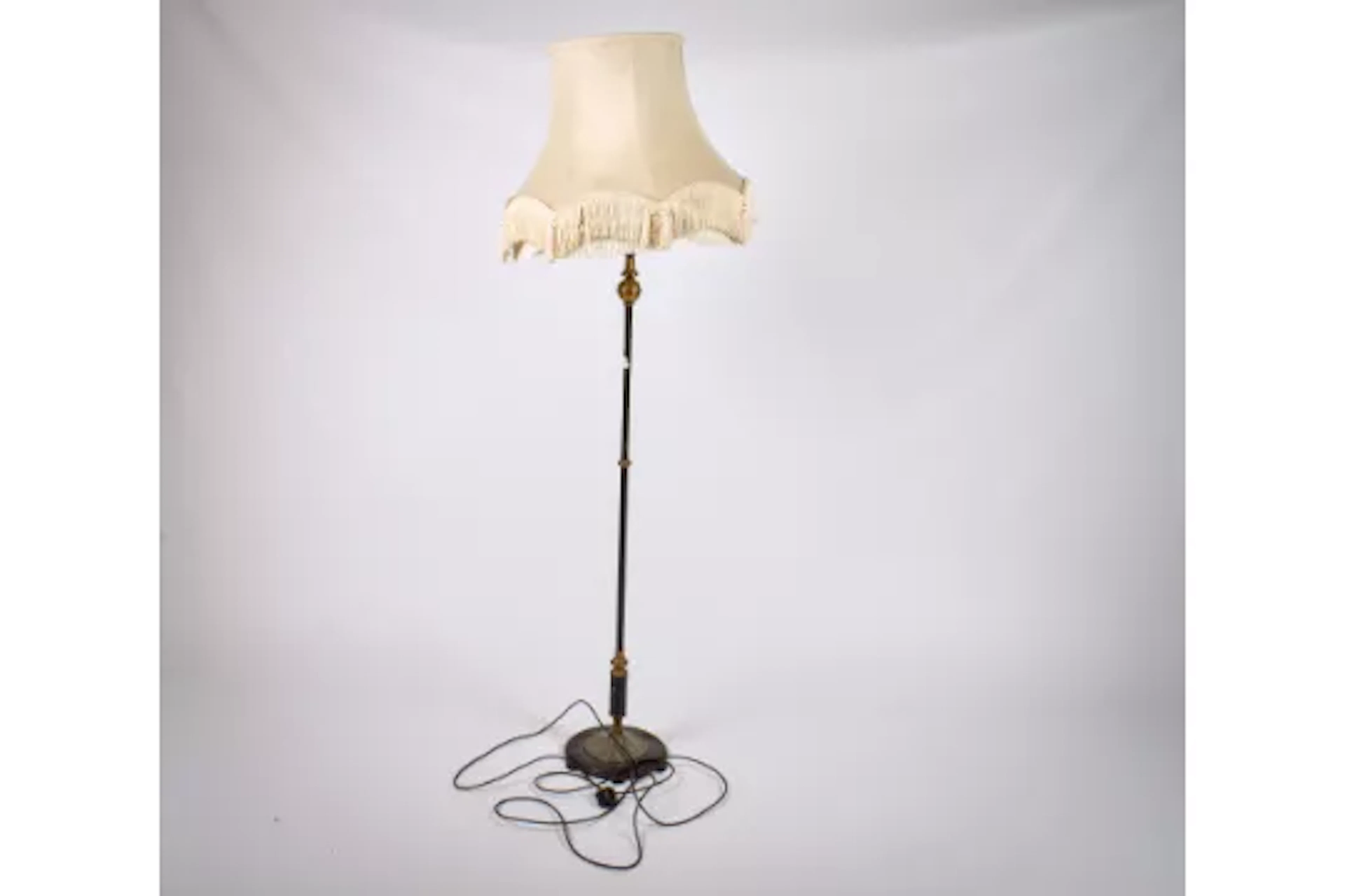 An early 20th century Japanned and gilt metal standard lamp with shade.