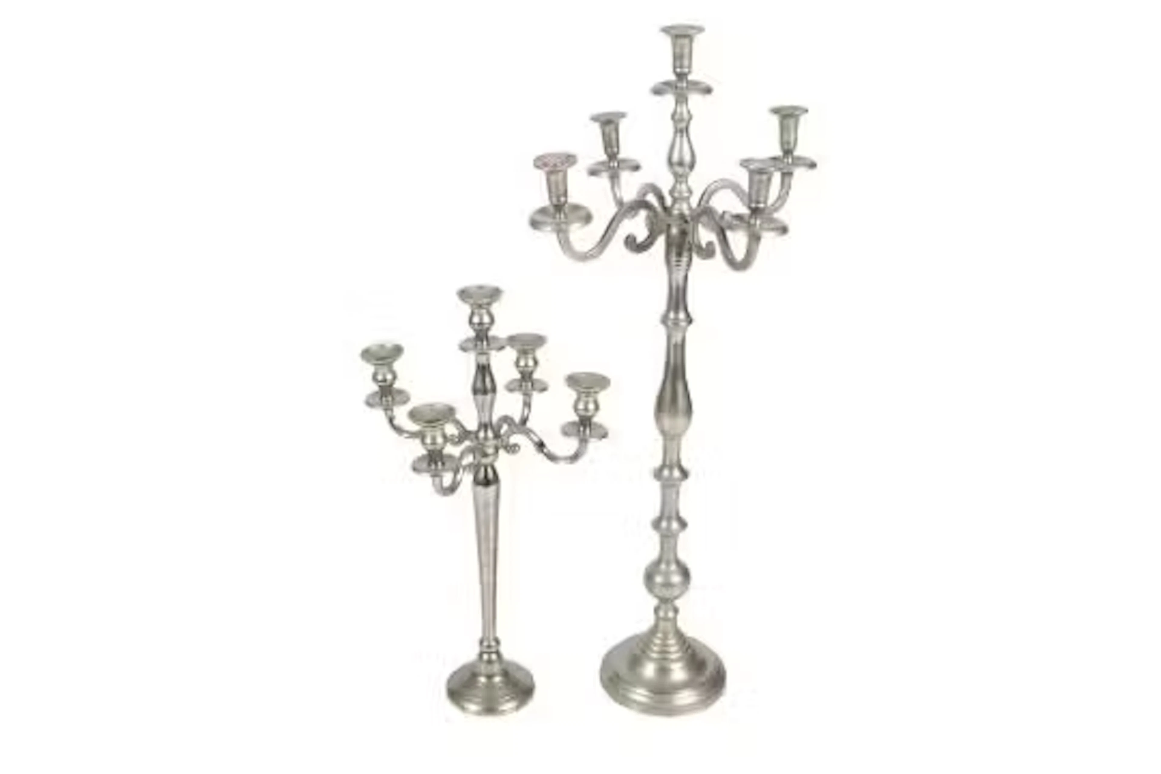 Two large contemporary cast metal five sconce candelabra. Raised on