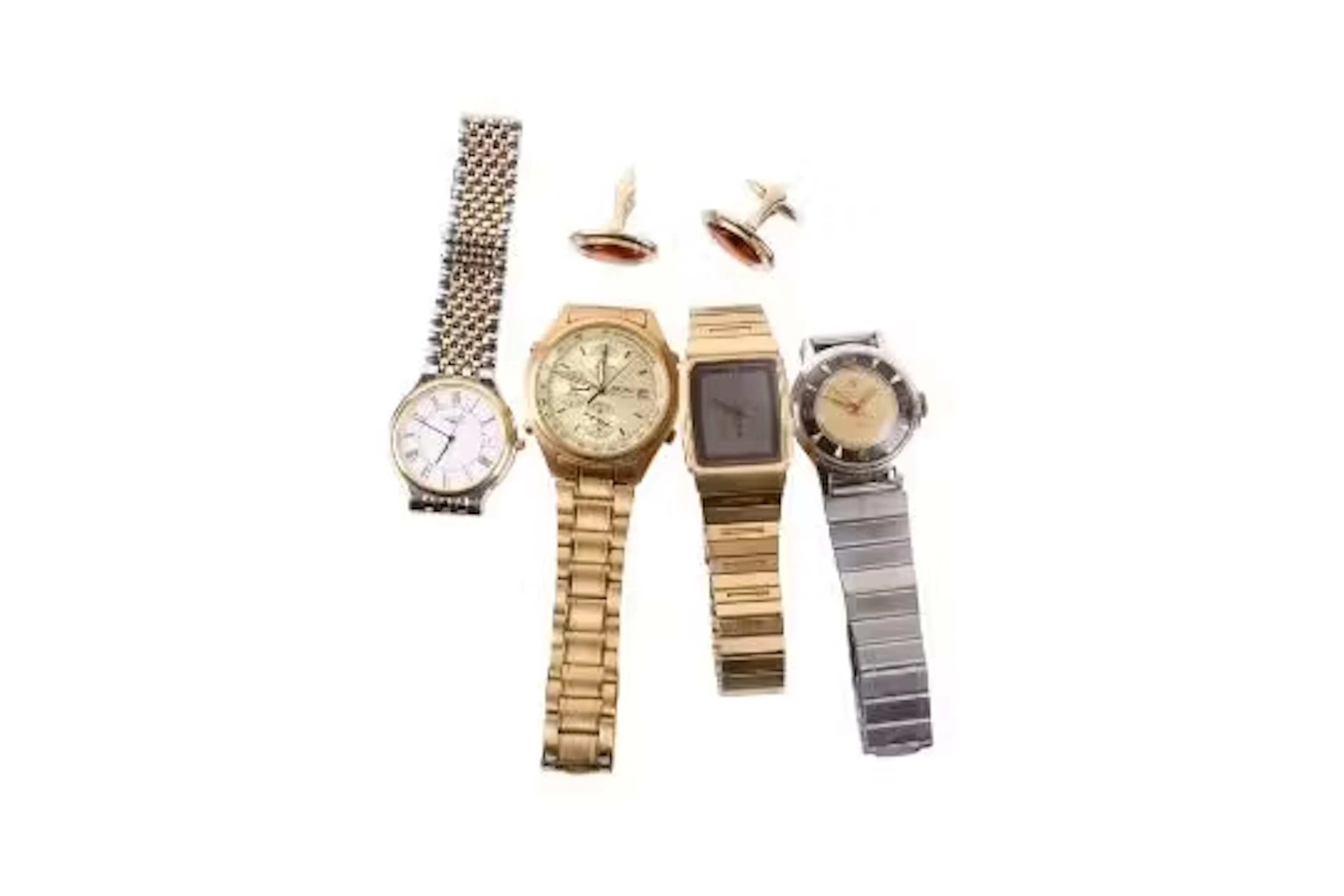 Five gentlemen's wristwatches and a pair of cufflinks.