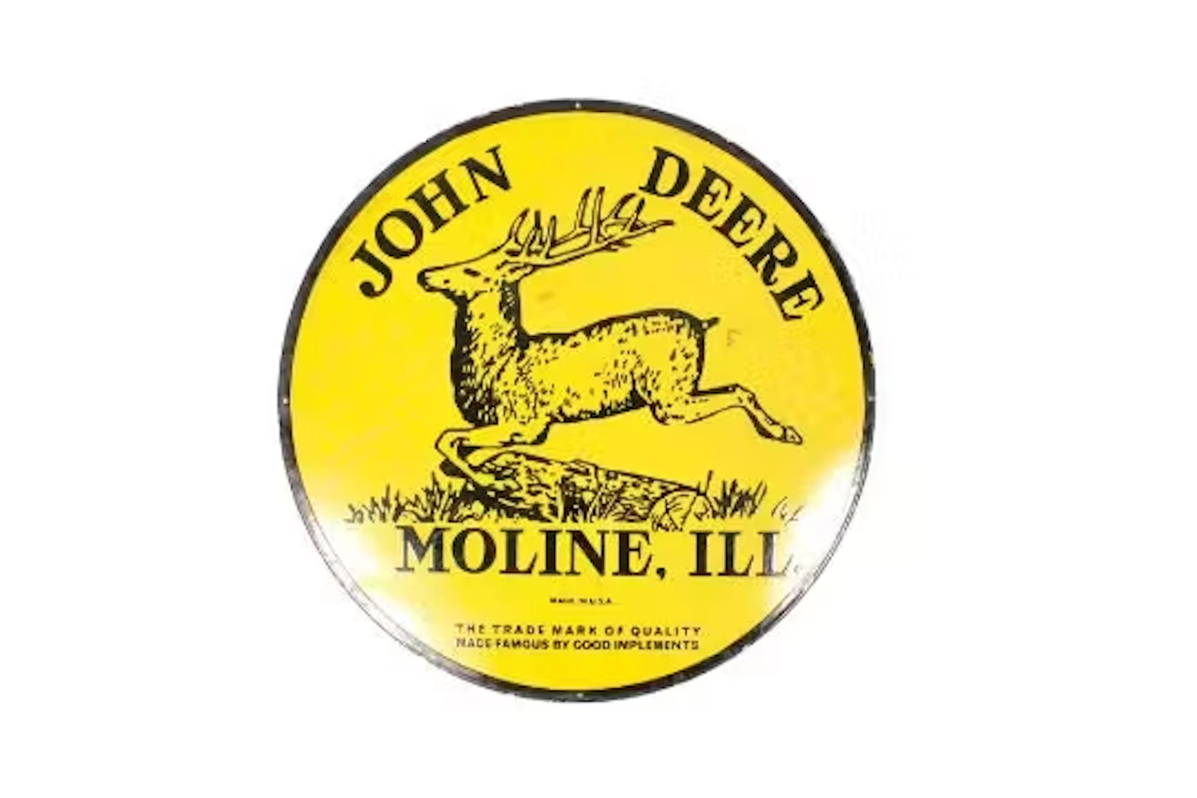 A large circular John Deer enamel advertising sign. Single sided. C76cm.