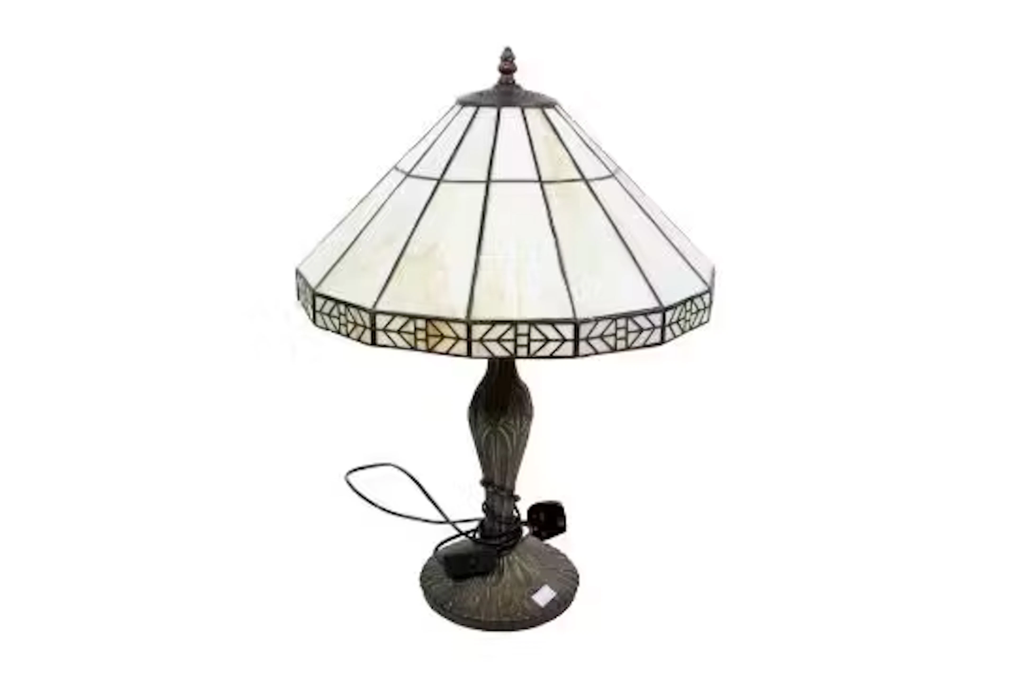 Tiffany style table lamp with a leaded glass shade.