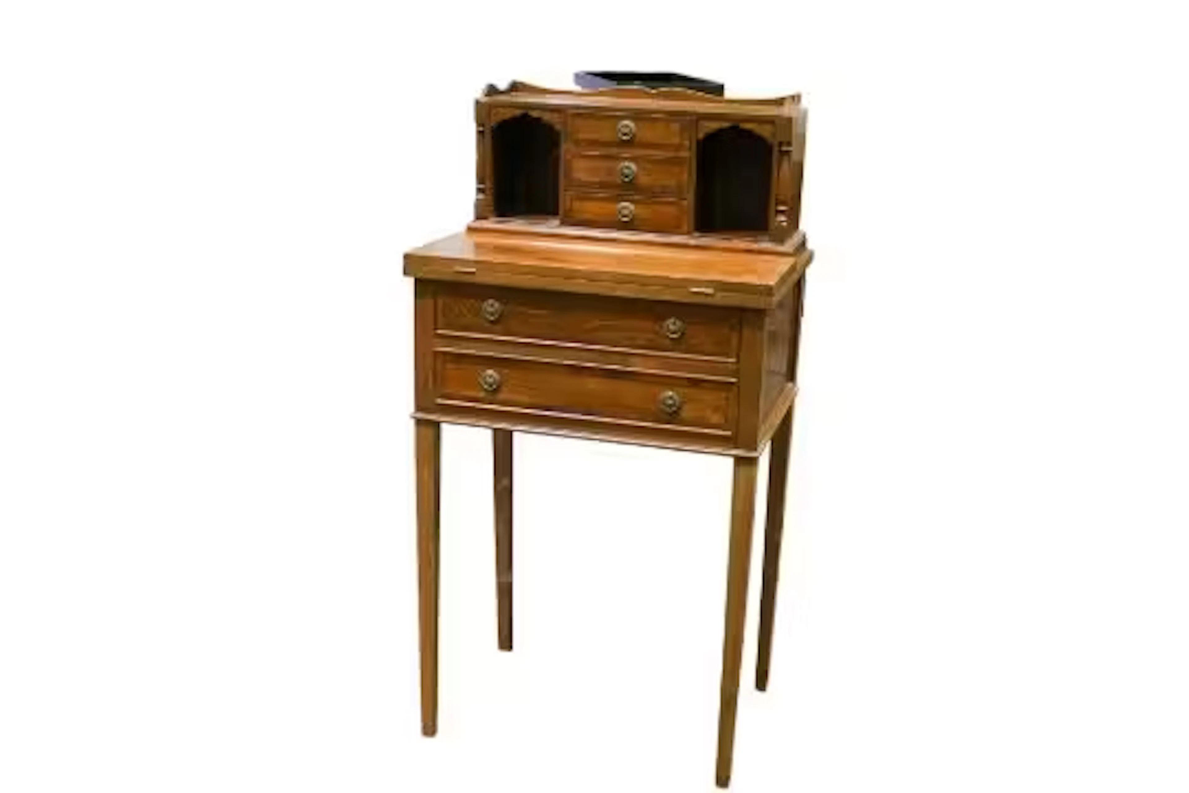 A vintage 20th century mahogany 'bonheur du jour' ladies writing desk.