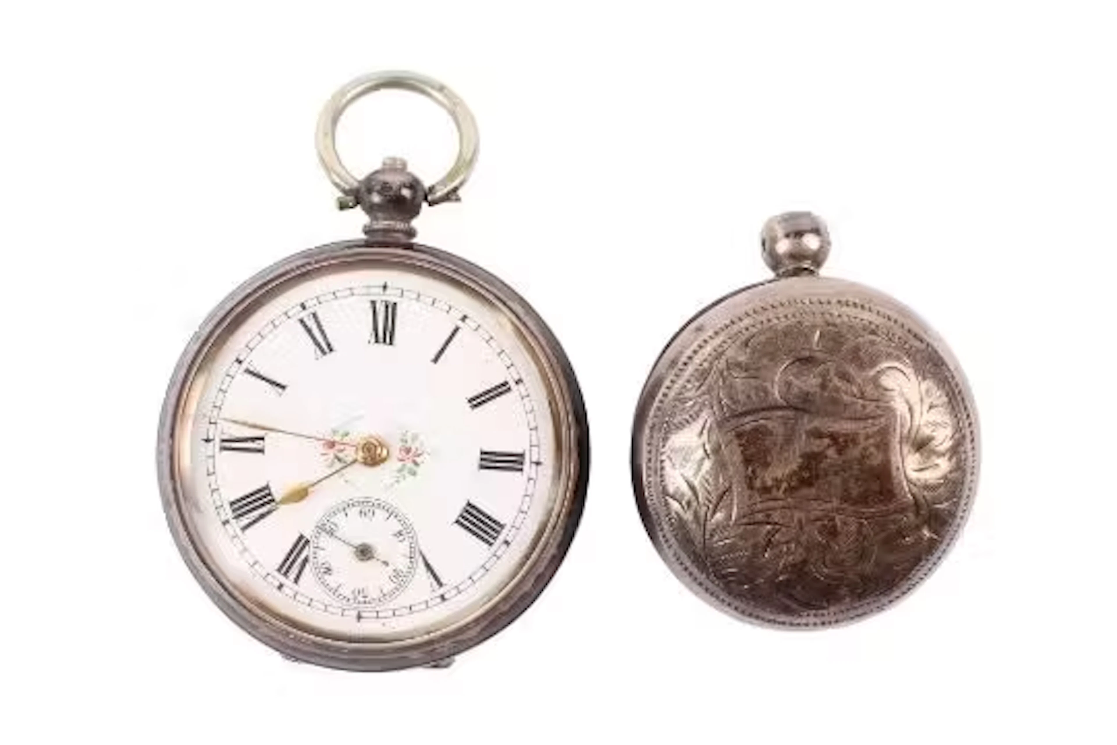 A French 800 silver cased pocket watch and an English silver sovereign case.