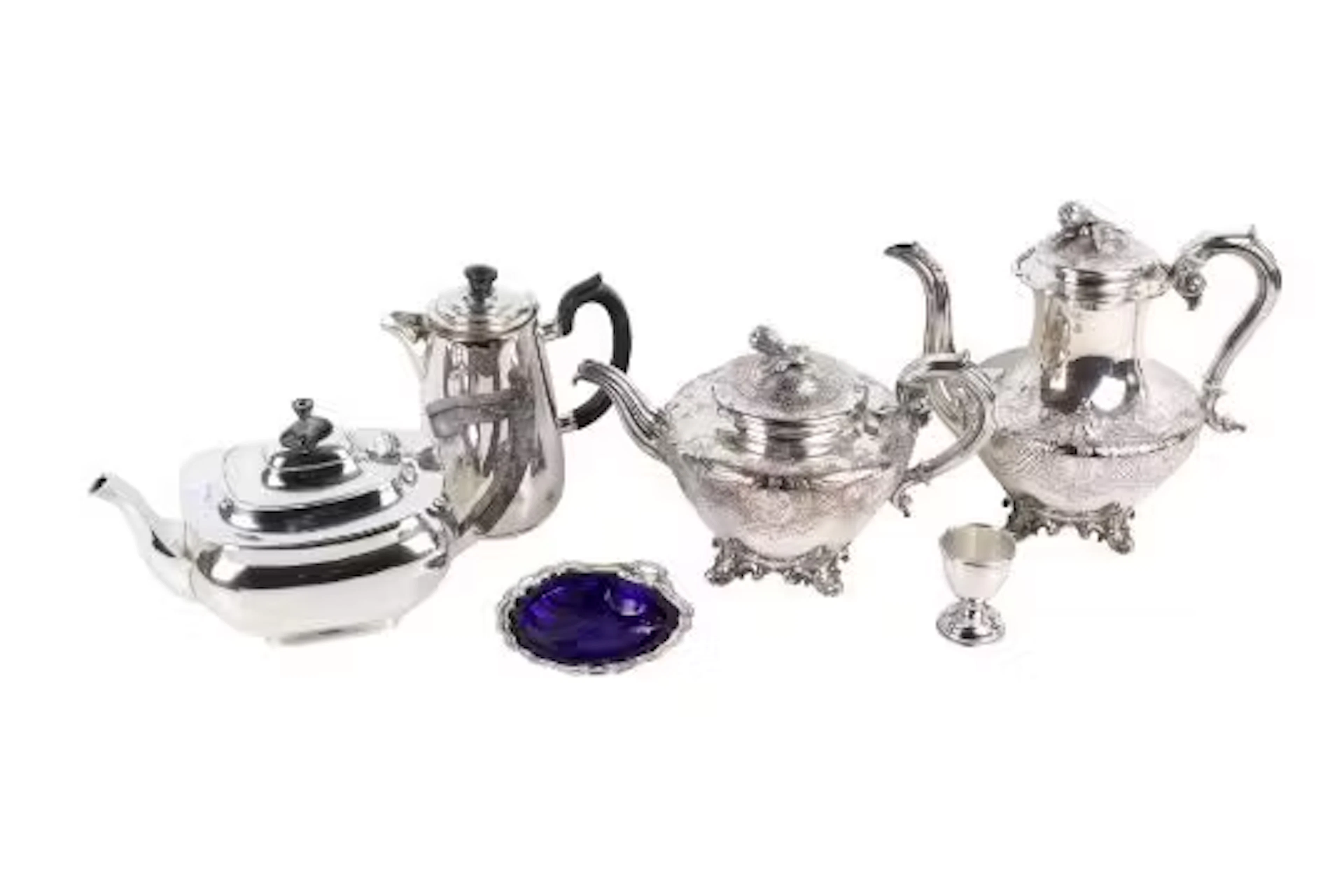 Five pieces of silver plated tableware.