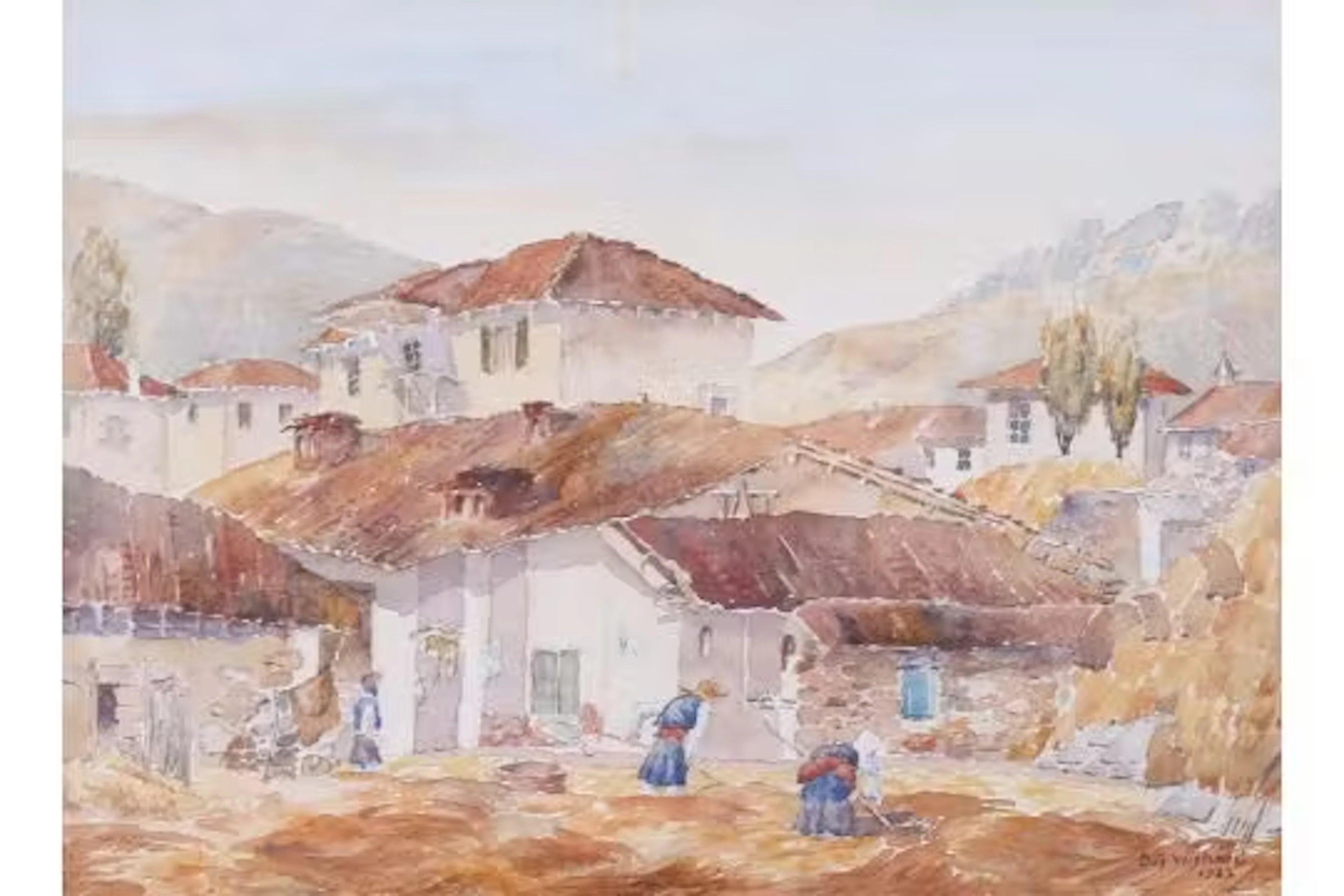 David Garrick Wishart (1884-1965), watercolour, rural village scene.