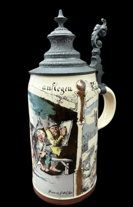Mettlach Geschützt 1/2 Liter German 1909/727 Stein with Gnomes signed