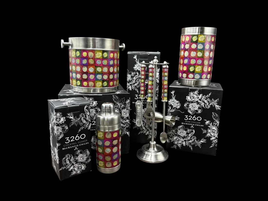 MacKenzie Childs 4 pc 3260 (retired pattern) Bar Set- Multi Color