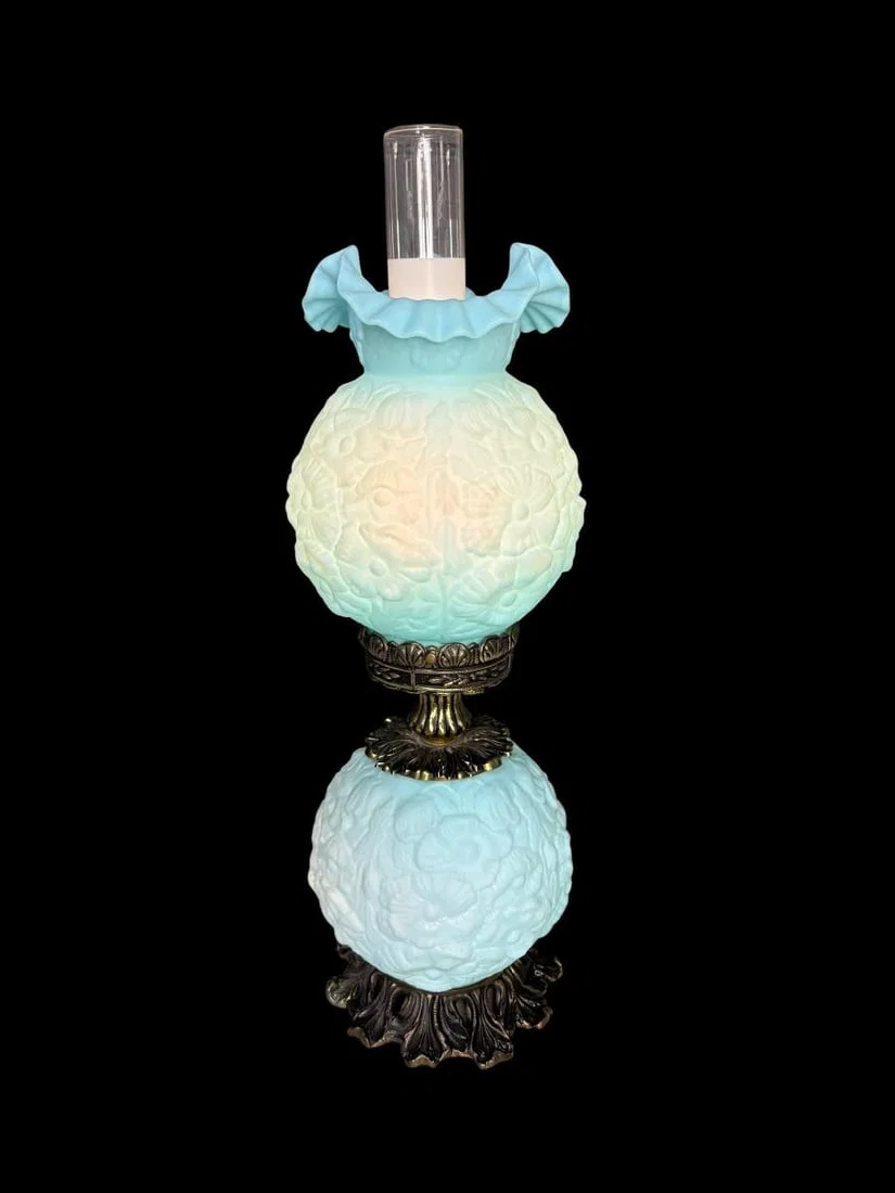 Vintage Fenton "Poppy" Gone With the Wind Blue Table Lamp