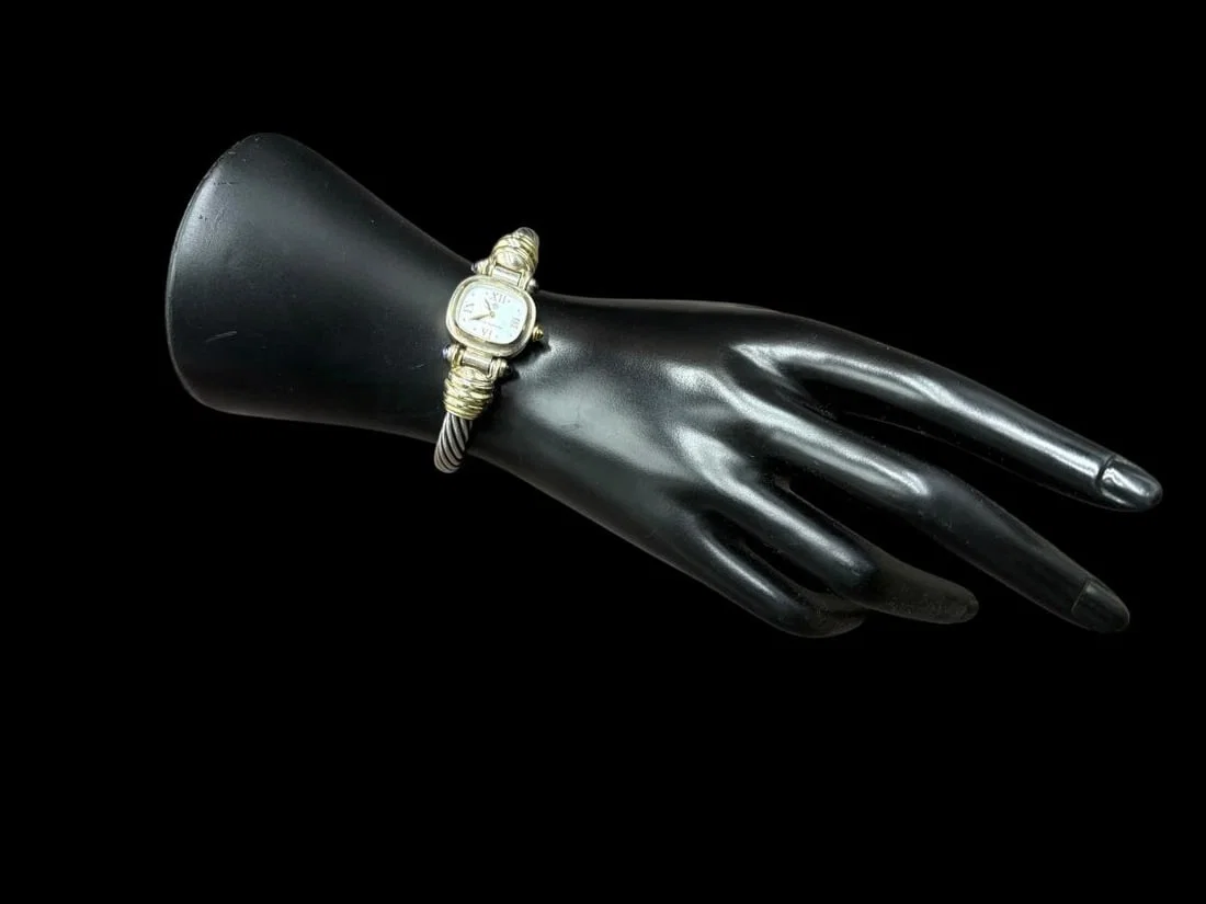 David Yurman Sterling Silver & 14k Yellow Gold Ladies Cable Watch T-68537