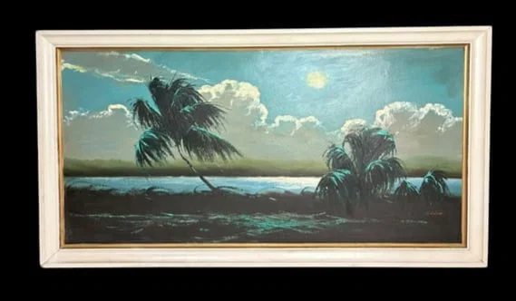 James Gibson Florida Highwayman Large Night Palms Painting on Upson Board