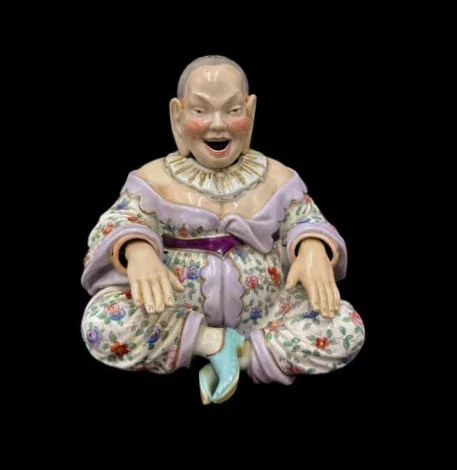Antique Meissen-Style Porcelain Nodding Pagoda Sitting Buddha Figure