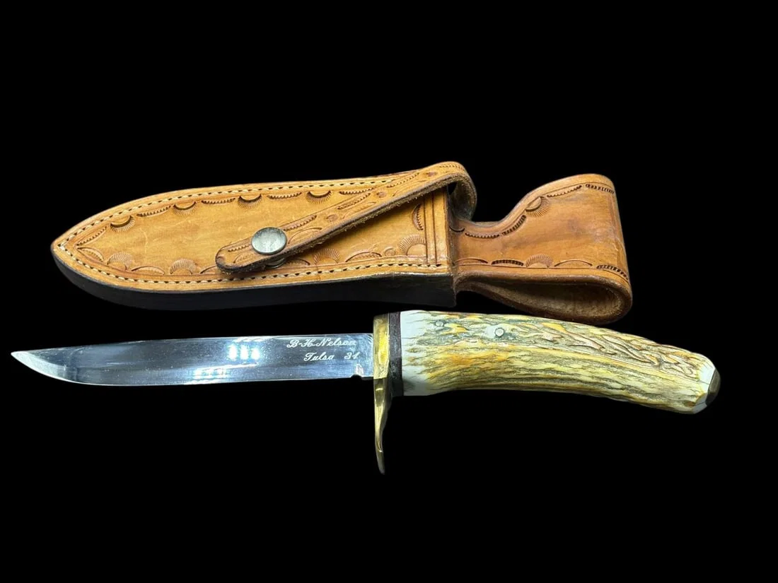 B. H. Nelson , Tulsa - 6" Custom Stag Handled Knife - Fixed Blade