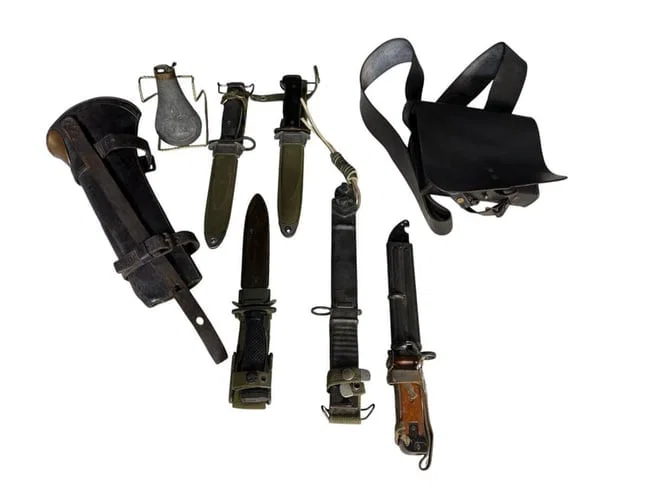 Lot of 8 Civil War & Other Items: Powder Flask, Cartridge Satchel