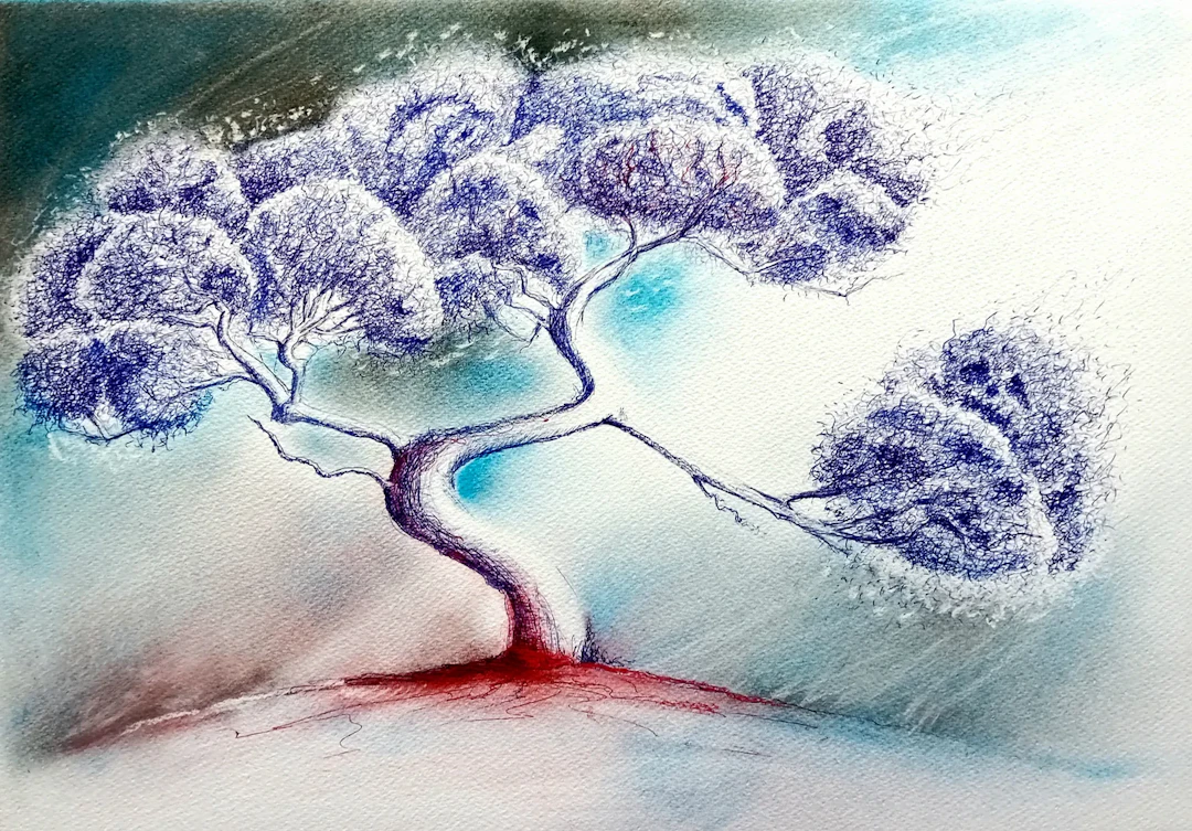 Arbre bleu, terre rouge