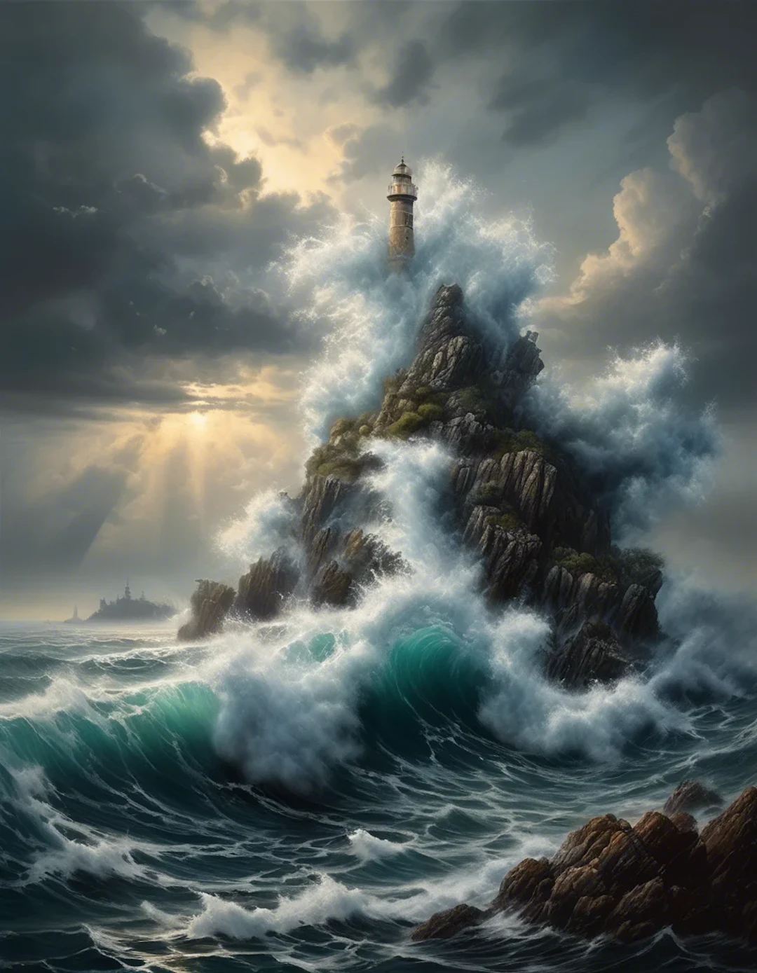 Océan déchaîné et son phare torturé