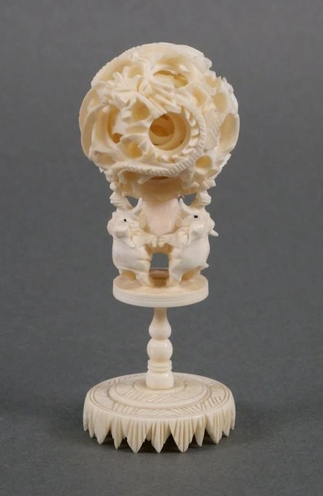 Vtg Ivory Chinese Dragon & Elephant Puzzle Ball