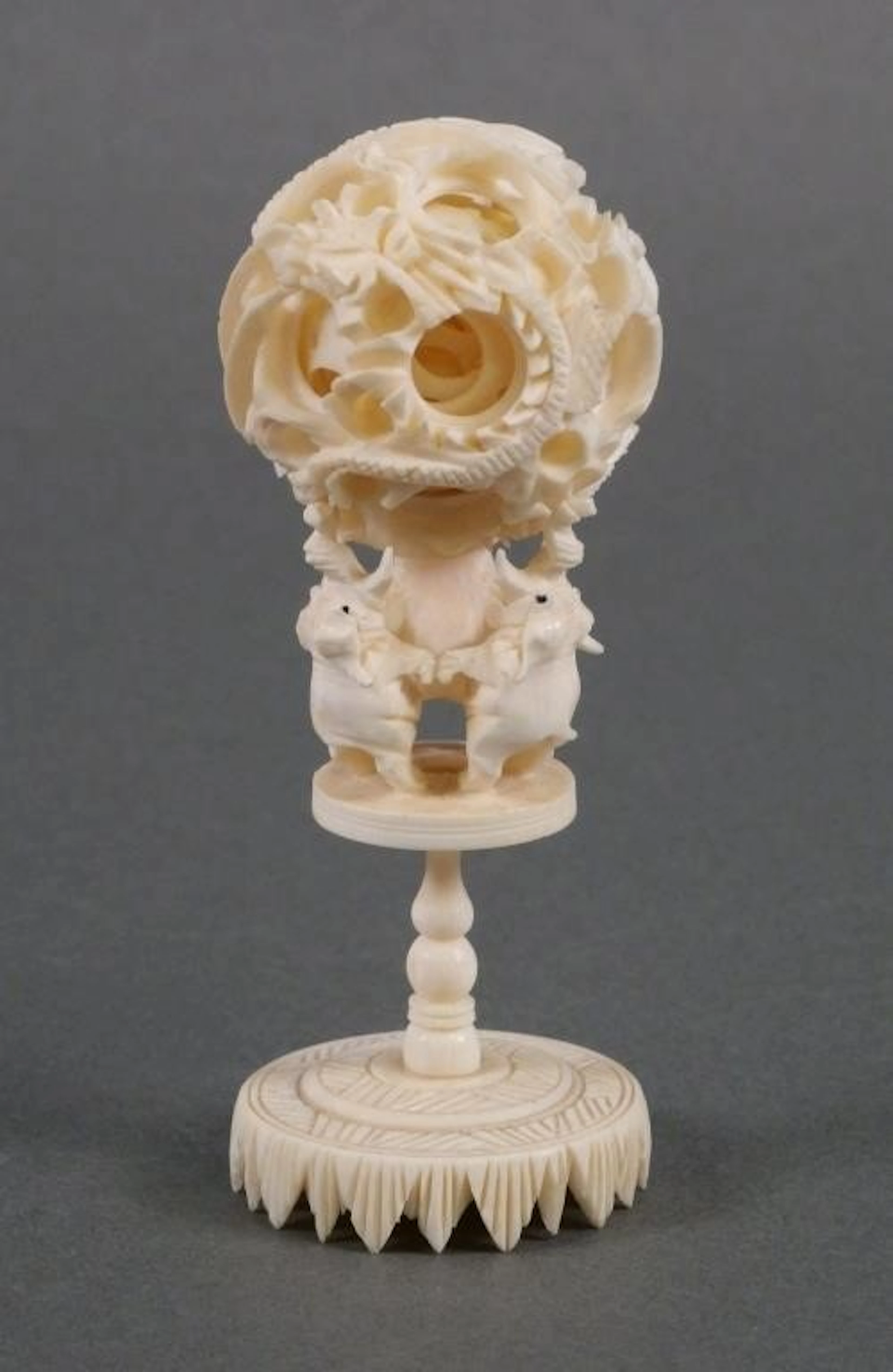 Vtg Ivory Chinese Dragon & Elephant Puzzle Ball