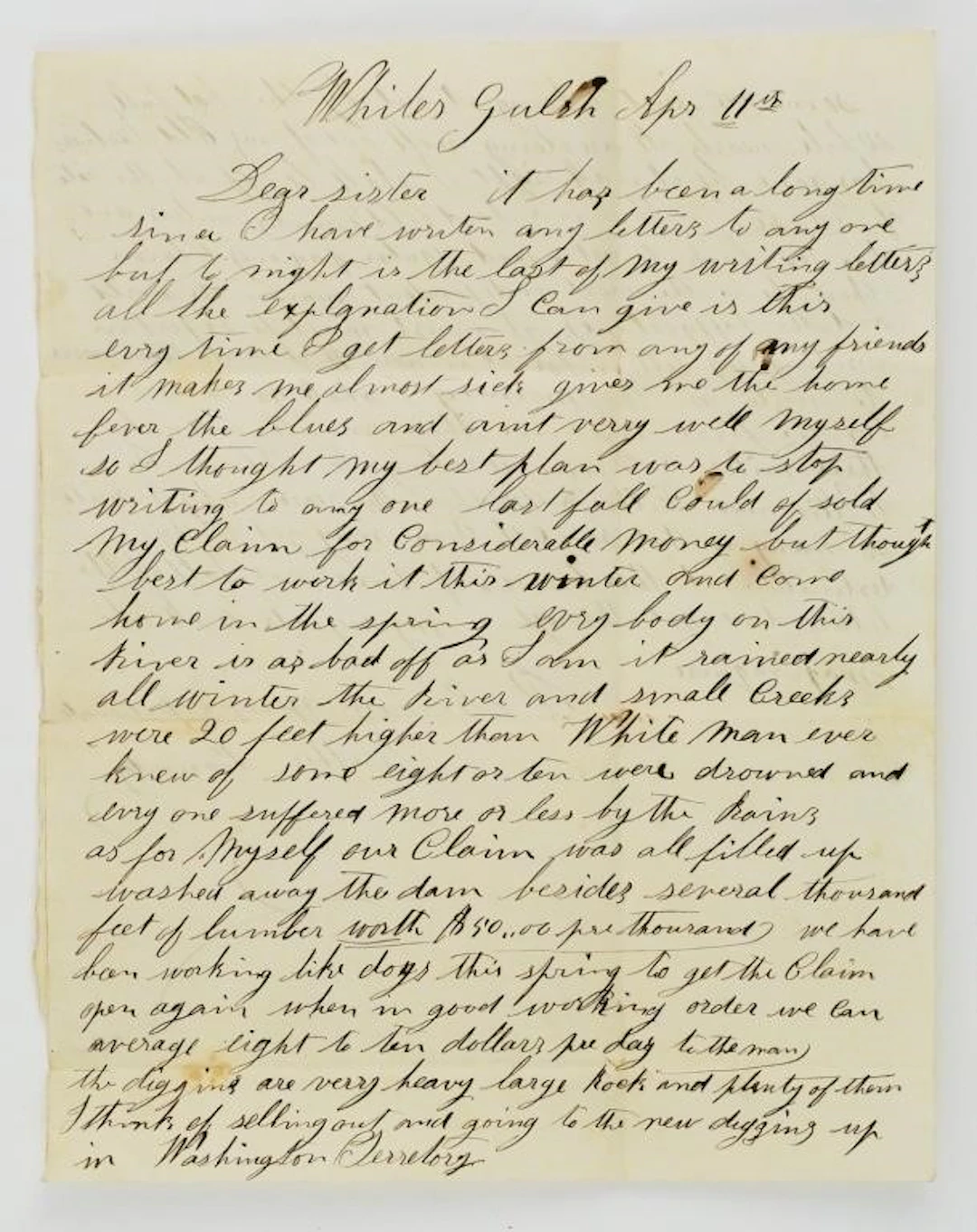 1866 Montana Gold Rush Letter White's Gulch M.T.