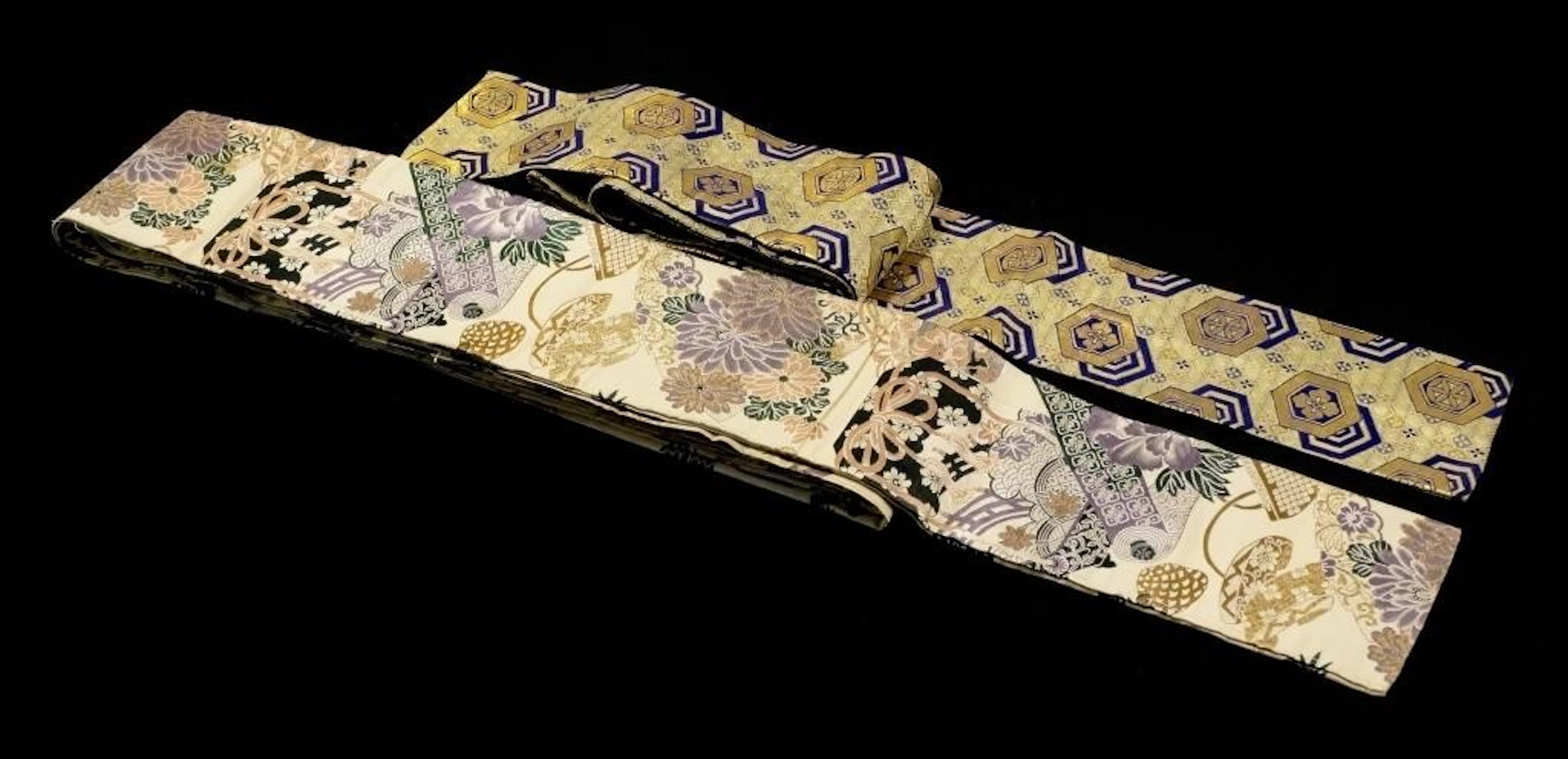 (2) Vintage Japanese Silk Brocade Obi Sash Belt