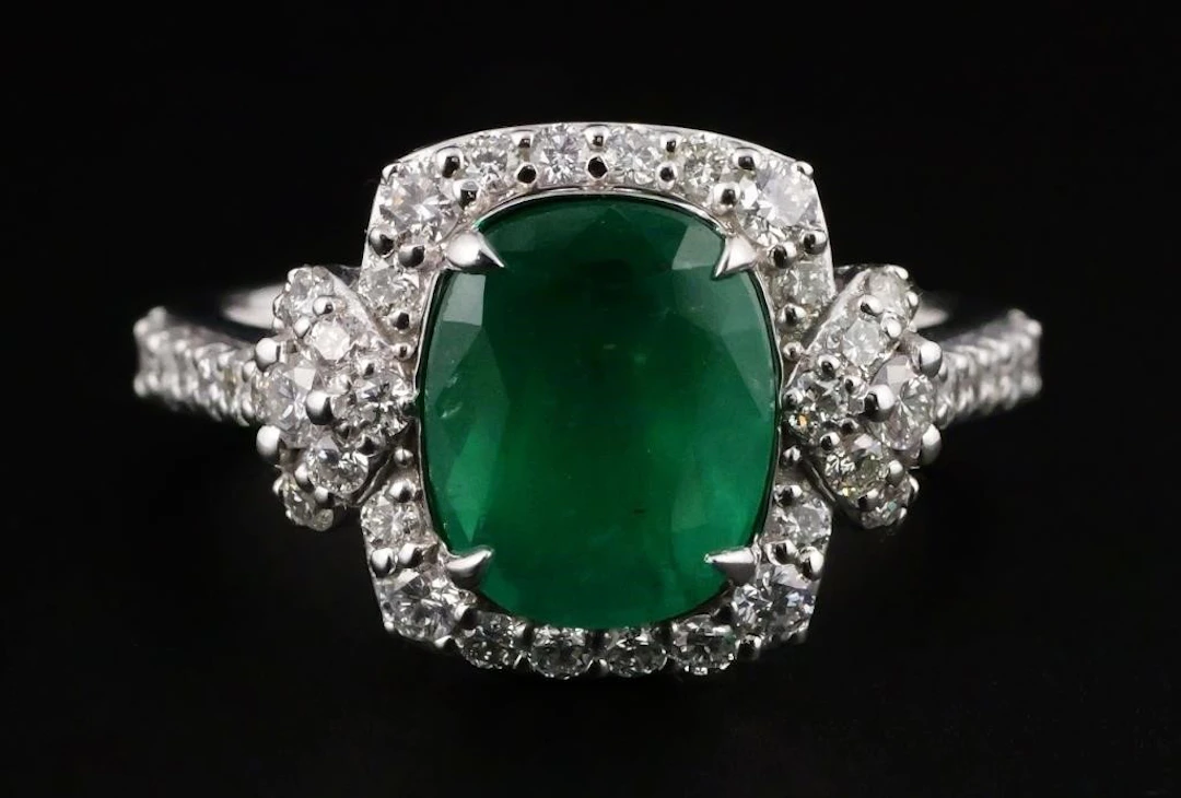Platinum Emerald and Diamond Ring