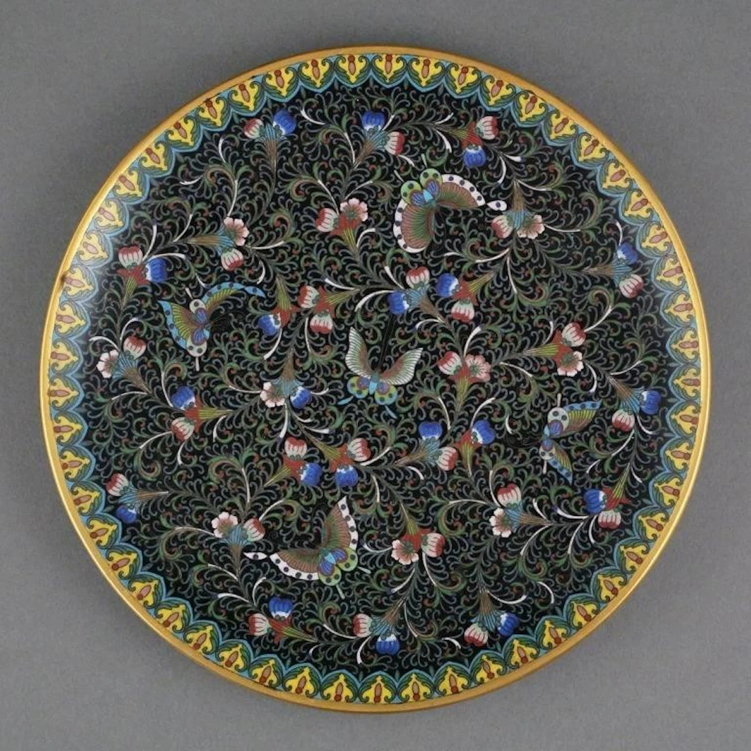 Heavy Pure Brass Cloisonne Plate Butterfly Motif 1