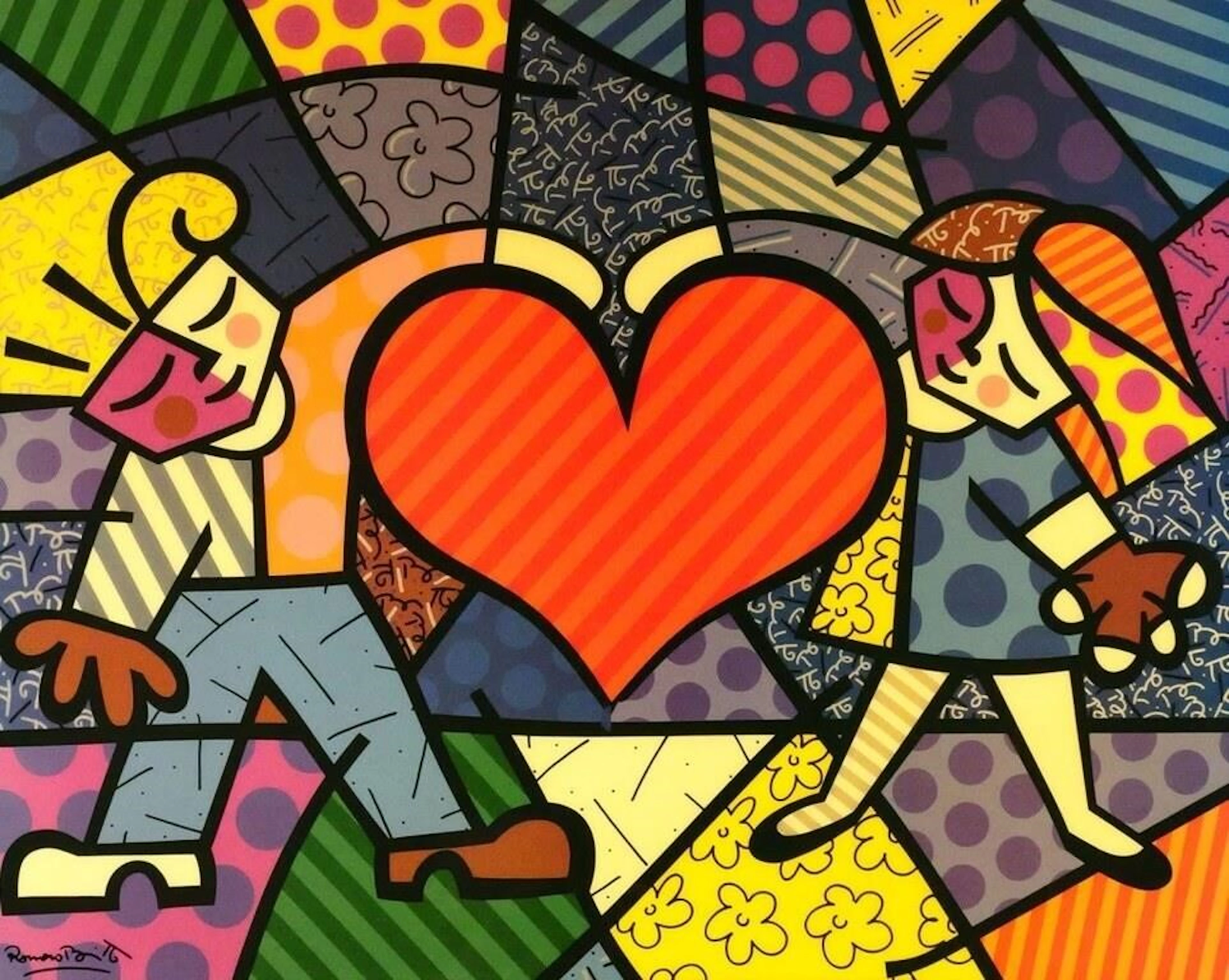 ROMERO BRITTO, Acrylic on Wood, Heart Kids