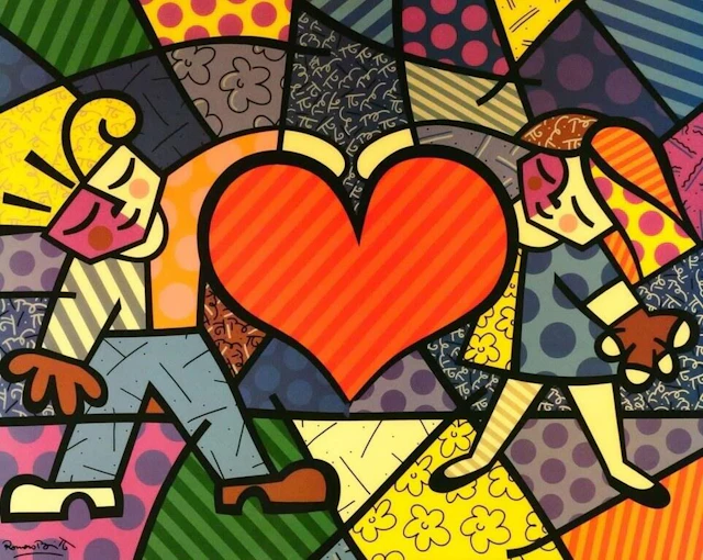 ROMERO BRITTO, Acrylic on Wood, Heart Kids