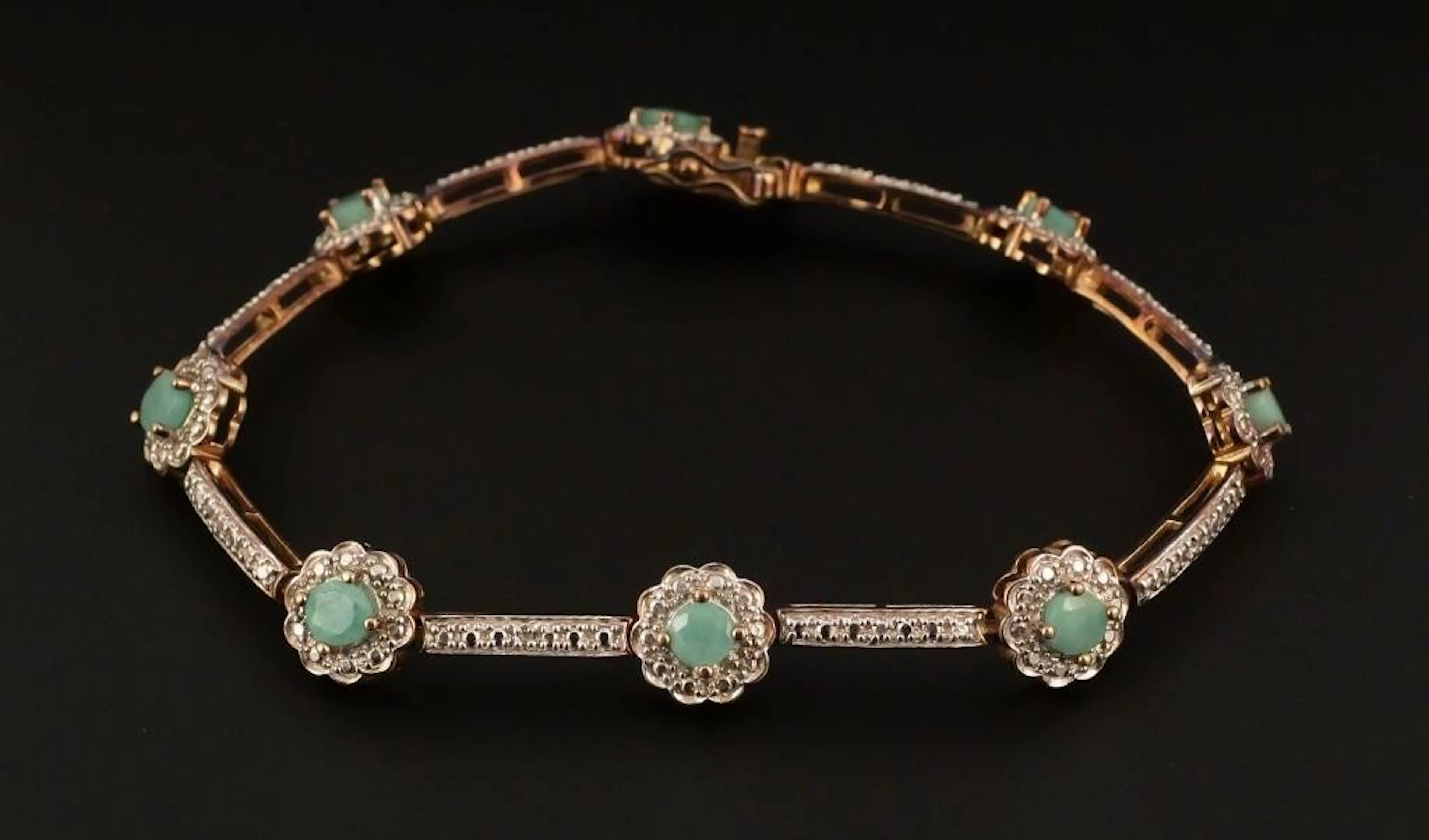 18K Gold Over Sterling Emerald & Diamond Bracelet