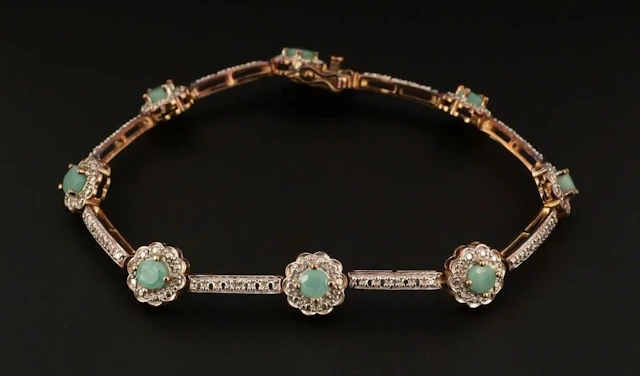 18K Gold Over Sterling Emerald & Diamond Bracelet