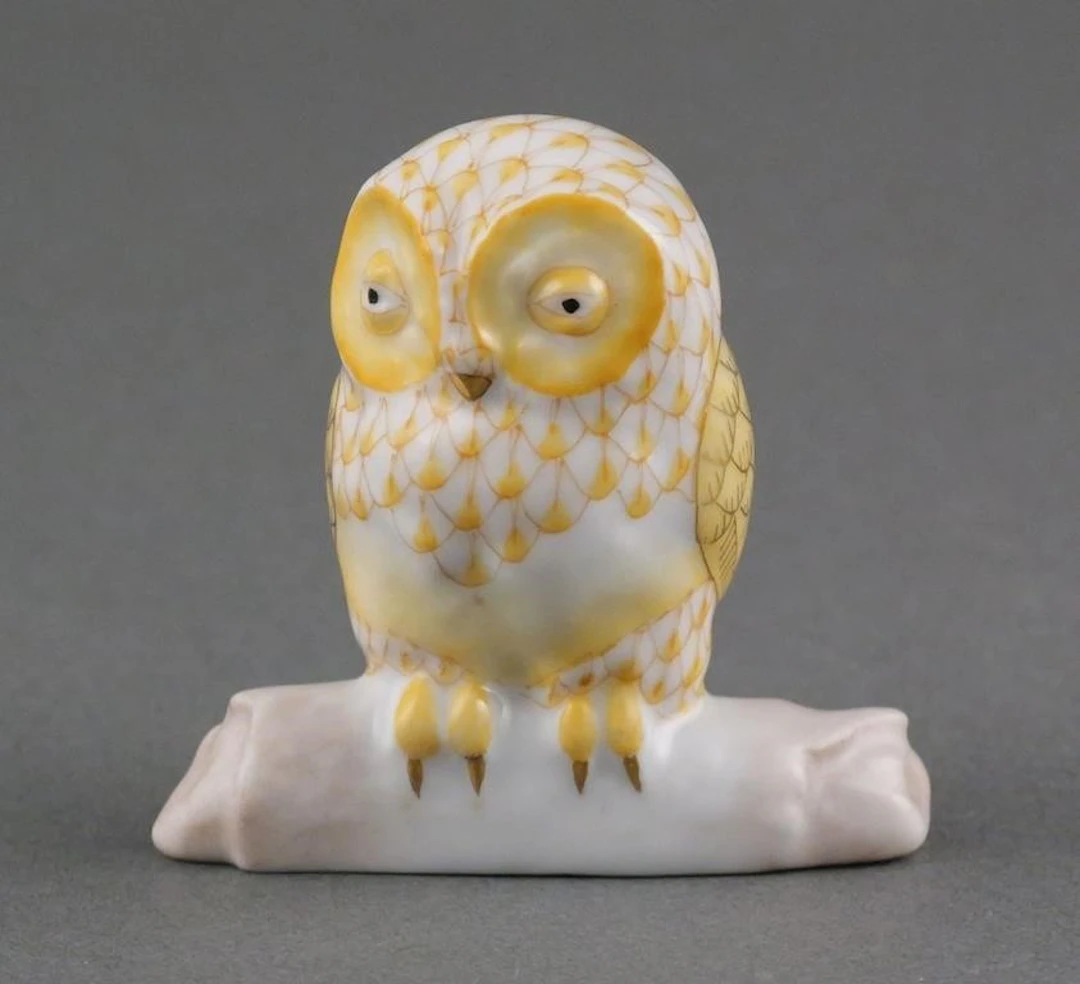 Vintage Herend Hungary Owl Porcelain Fishnet